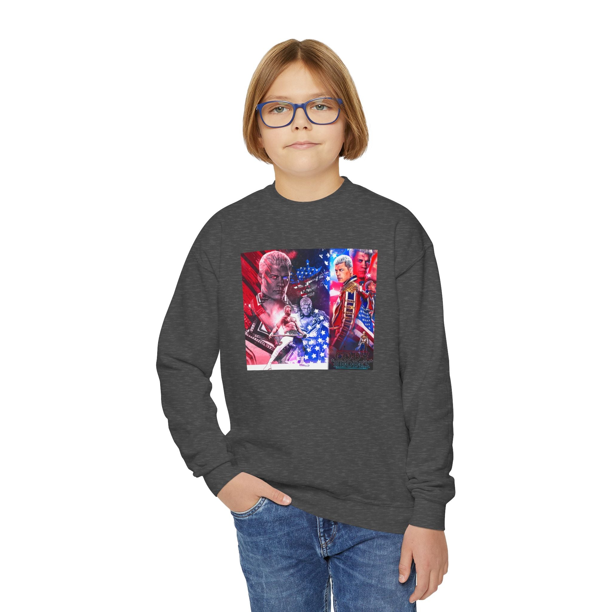 Cody Rhodes Graphic Design, Youth Sports Fan Crewneck Sweatshirt for Kids, Perfect Gift for Kids, Unisex Sweatshirt, Casual Outwear