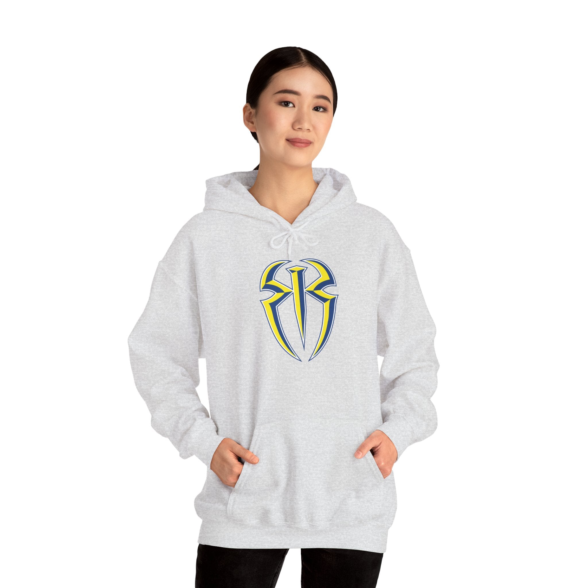 Roman Reigns White-Blue-Yellow Design Hoodies, Gift for Her - Gift for Him, Sports Fan Wrestling Unisex Hooded Sweatshirt, Casual Outwear