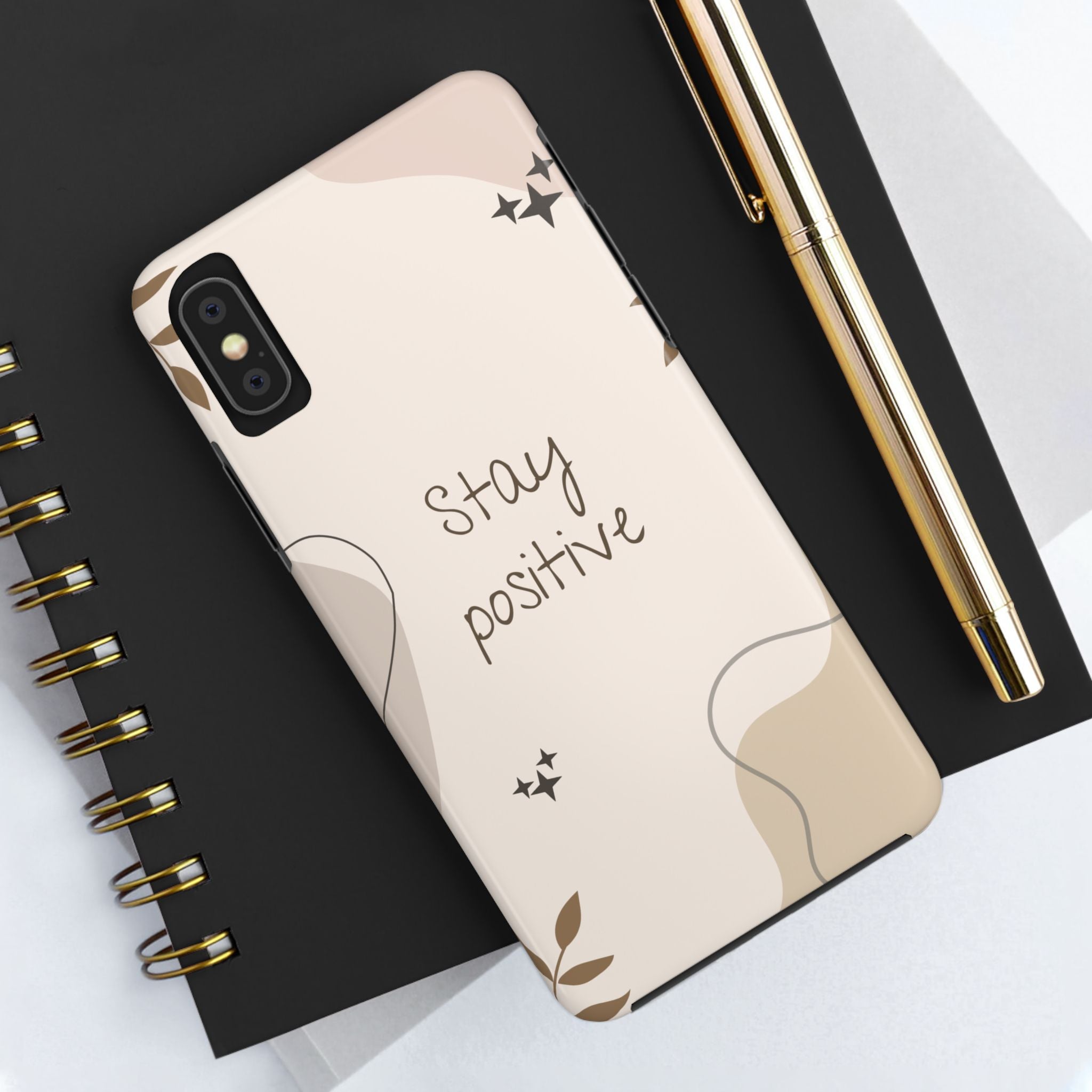 "Stay Positive" Cream Beige Aesthetic Design, Elegant Phone Cases, Stylish Phone Covers, Chic Phone Protectors, Fashionable Case for Her, Trendy Smartphone Accessories