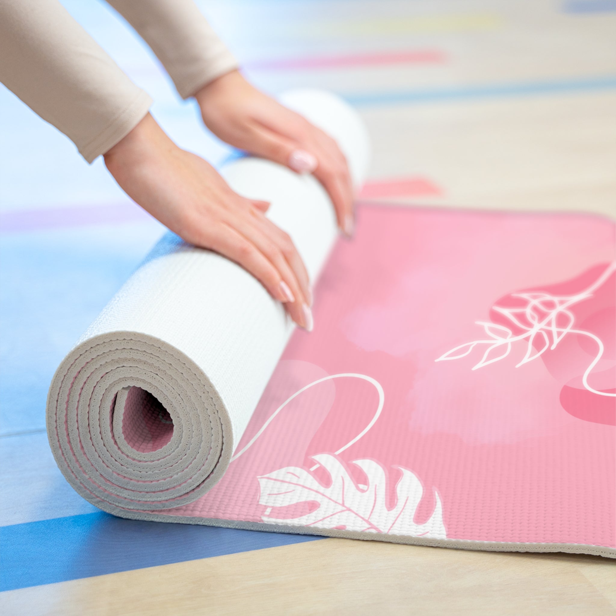 Floral Pink Yoga Mat, Non Slip Workout Mat for Women, Thick Fitness Mat, Pilates Floor Mat, Exercise Yoga