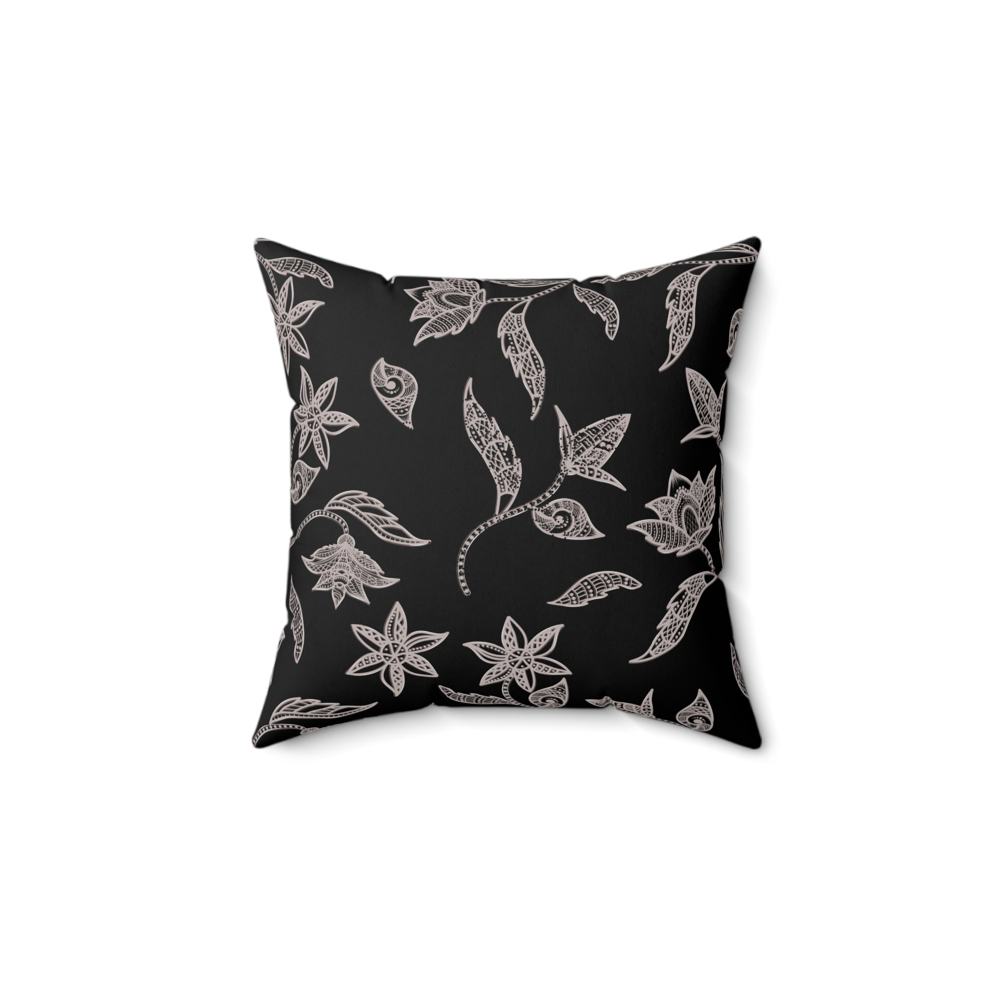 Black and White Minimalist Nature Batik Pattern Print Pillow Covers, Decorative Couch Sofa Accent Pillows, Living Room Spun Polyester Square Pillow