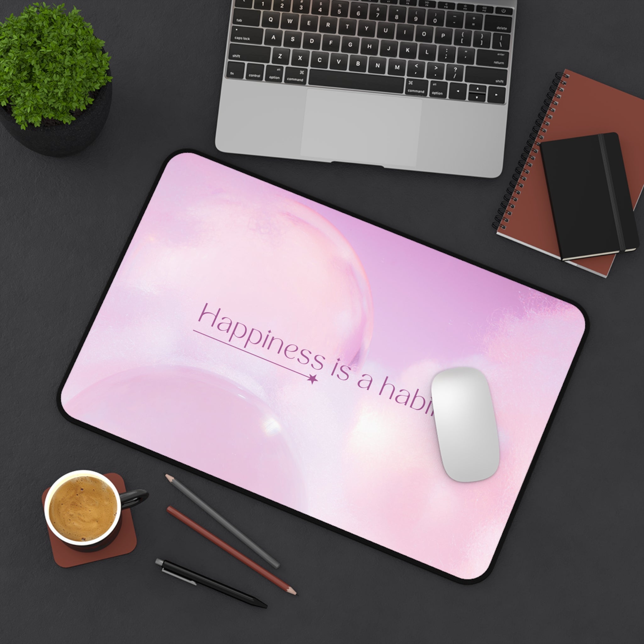 Happiness, Valentines Gift, Mouse Pad, Desk Matt for Desktop, Cute Desk Pad Mat, XXL Large Mouse Pad for Desk, Anti-Slip Big Mousepad with Stitched Edges, Keyboard Pad Mouse Mat for Computer