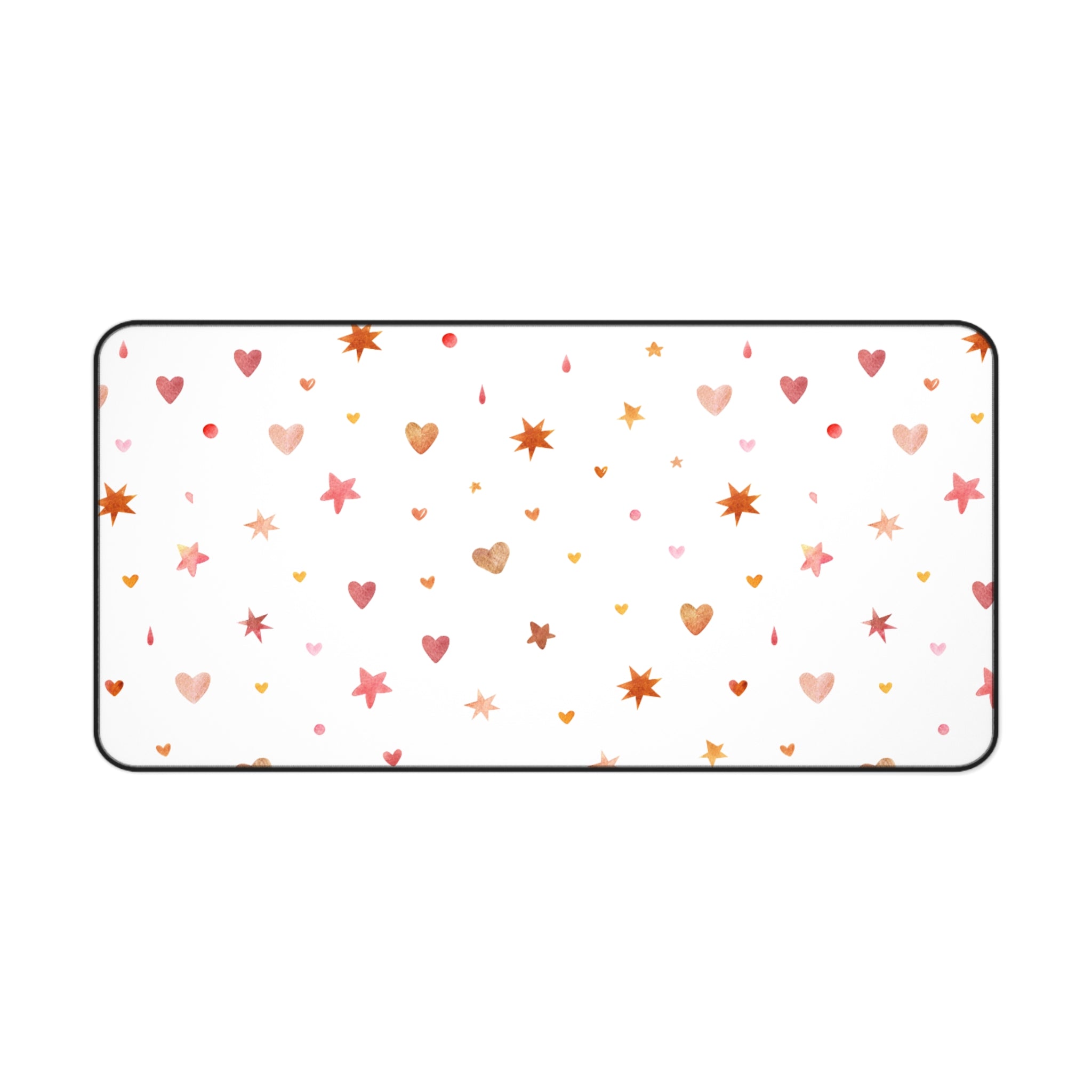 Beige And White Cute Hearts Dots And Stars, Valentines Gift, Mouse Pad, Desk Matt for Desktop, Cute Desk Pad Mat, XXL Large Mouse Pad for Desk, Anti-Slip Big Mousepad with Stitched Edges, Keyboard Pad Mouse Mat for Computer