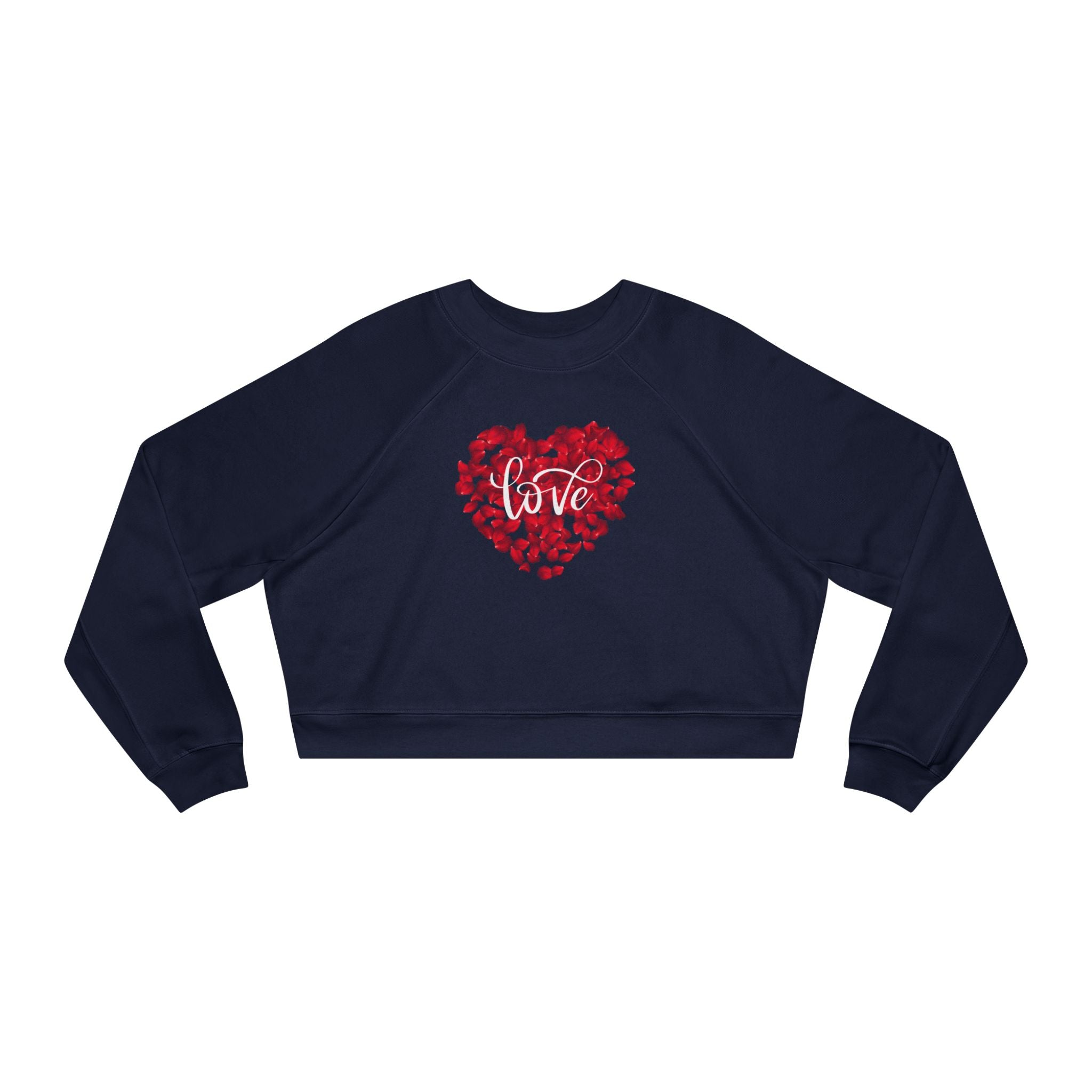 Heart Love Cute Valentines' Cropped Fleece Pullover, Valentines Gift for Her, Long Sleeve Women's Shirt, Casual Pullover Top, Graphic Shirt Valentines Gift for Teachers