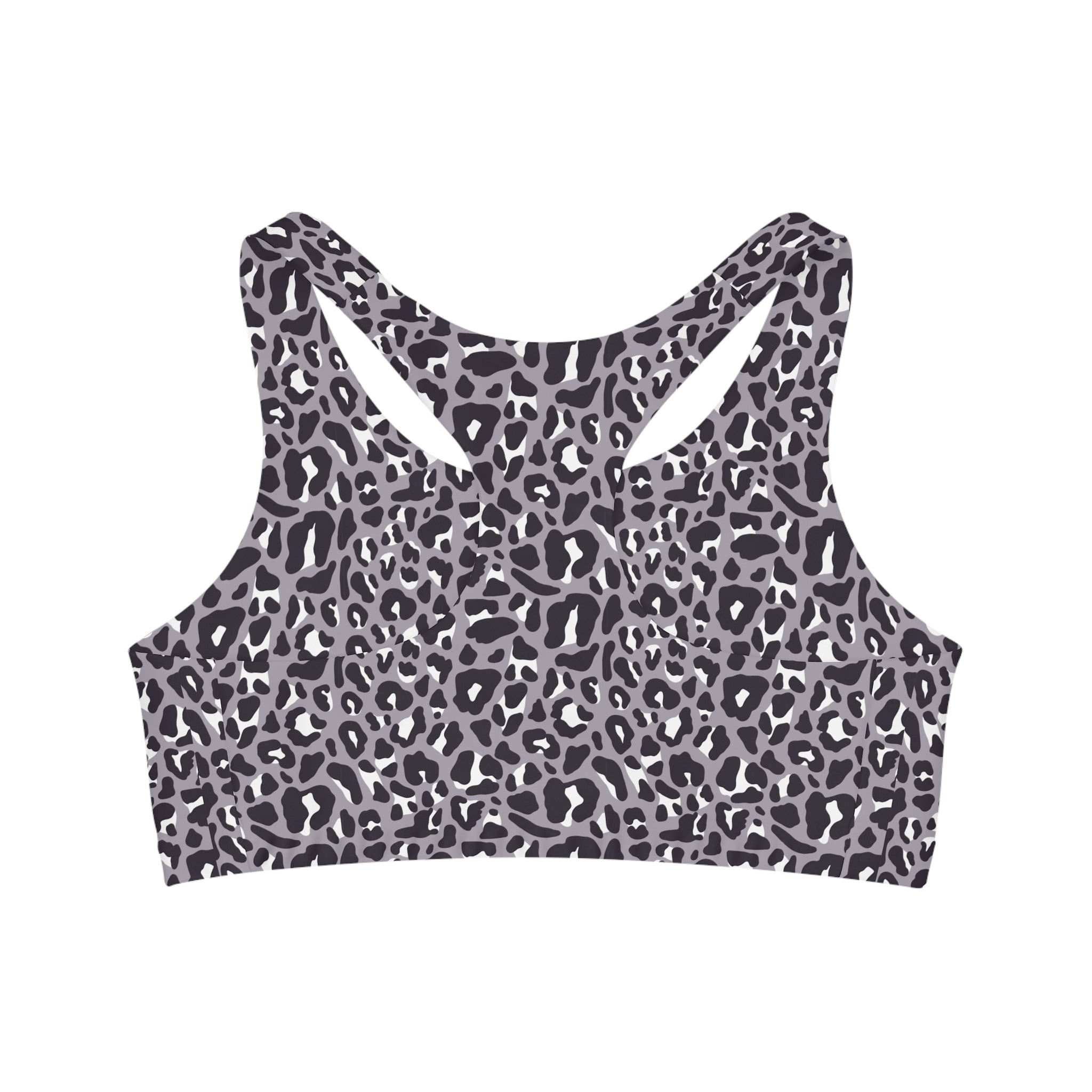 Grey Leopard Leopard, Racerback Sports Bra for Women - High Impact Workout Crop Tank Top