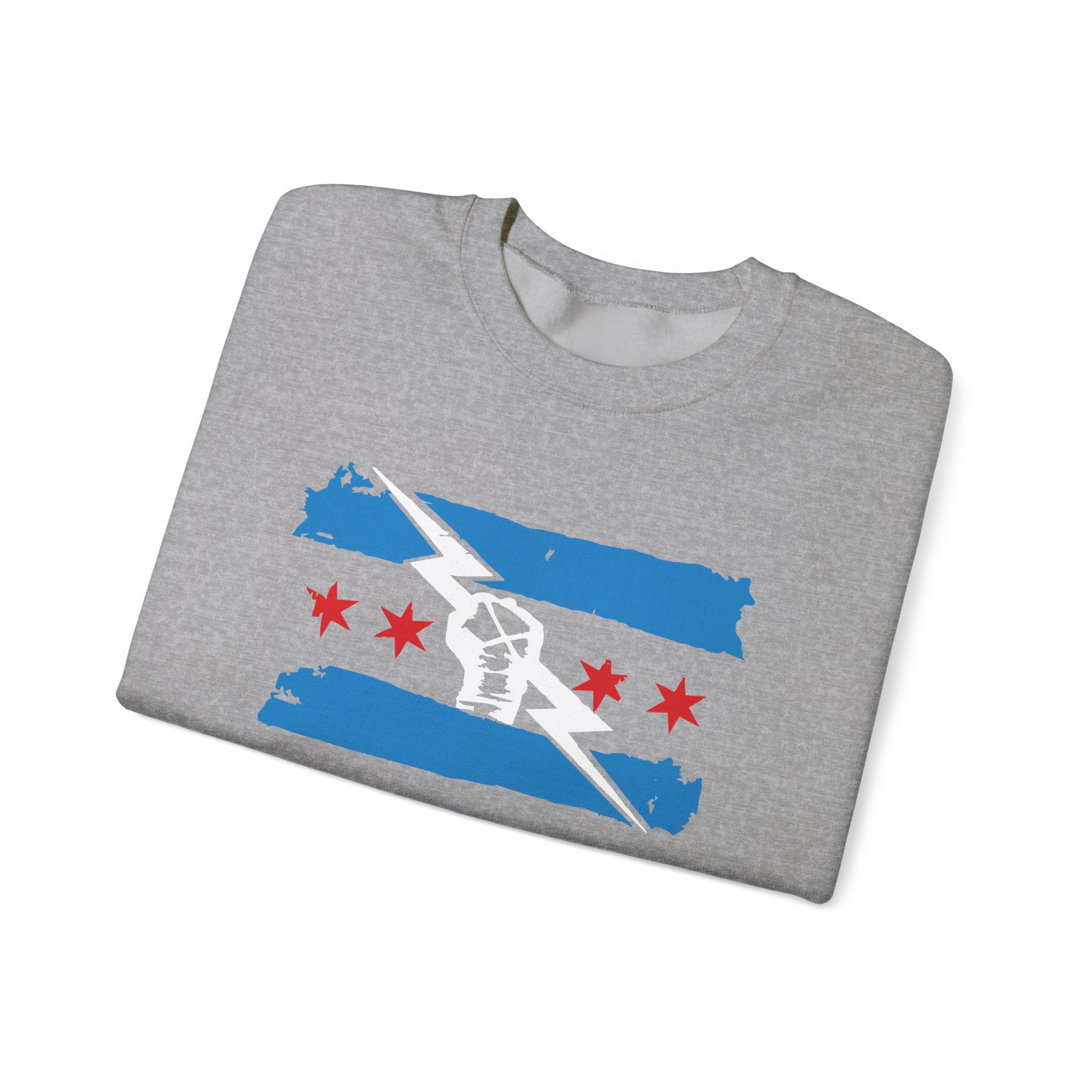 Chicago Flag Tri-Color Fist Design Sweatshirt, Wrestling Fan Unisex Sweatshirt - Gift for Him or Her, Casual Outwear, Heavy Blend Crewneck Sweatshirt