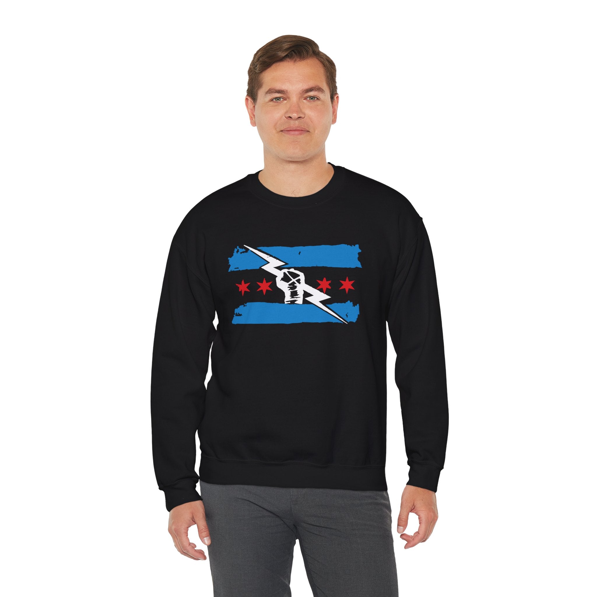 Chicago Flag Tri-Color Fist Design Sweatshirt, Wrestling Fan Unisex Sweatshirt - Gift for Him or Her, Casual Outwear, Heavy Blend Crewneck Sweatshirt