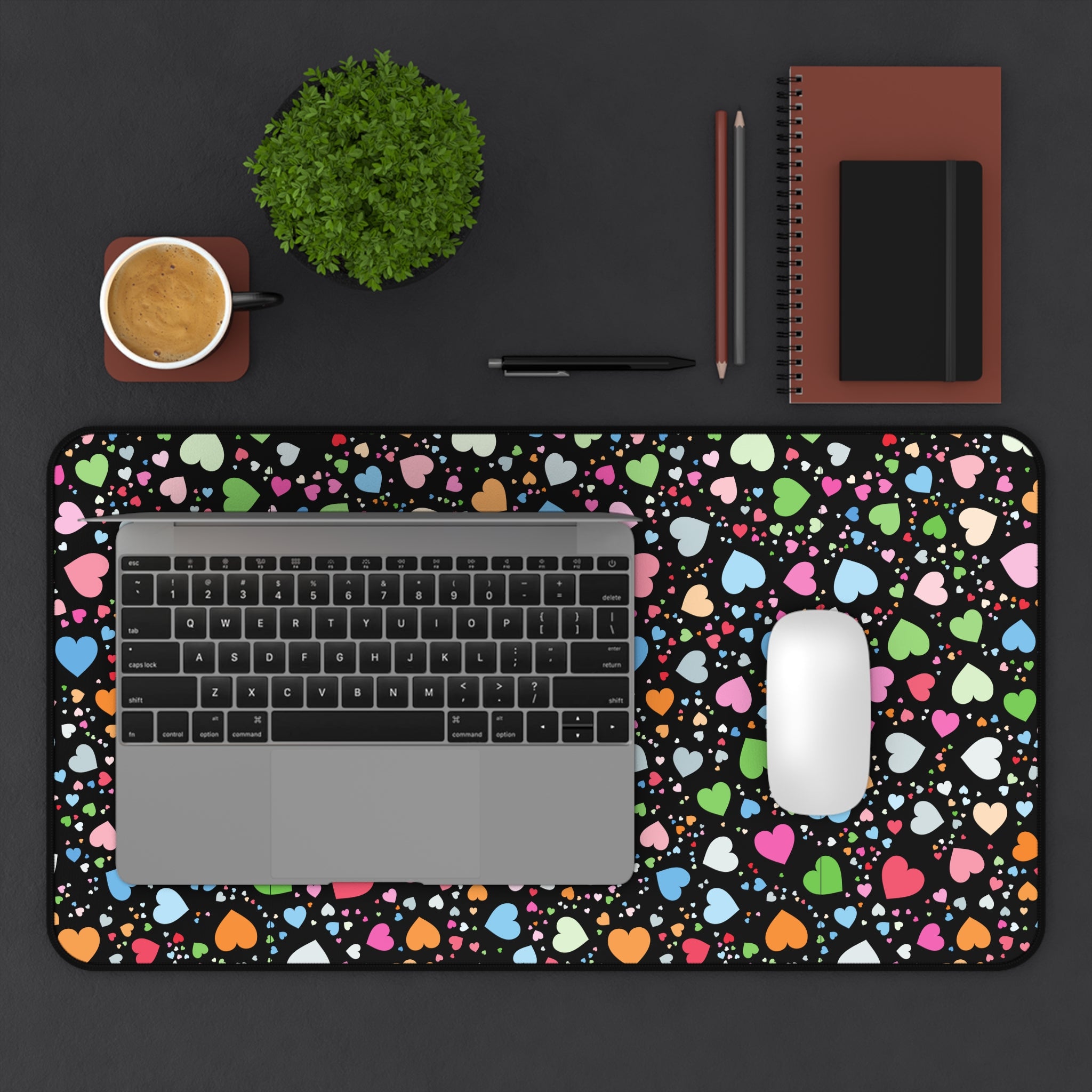 Colorful Heart Pattern, Valentines Gift, Mouse Pad, Desk Matt for Desktop, Cute Desk Pad Mat, XXL Large Mouse Pad for Desk, Anti-Slip Big Mousepad with Stitched Edges, Keyboard Pad Mouse Mat for Computer