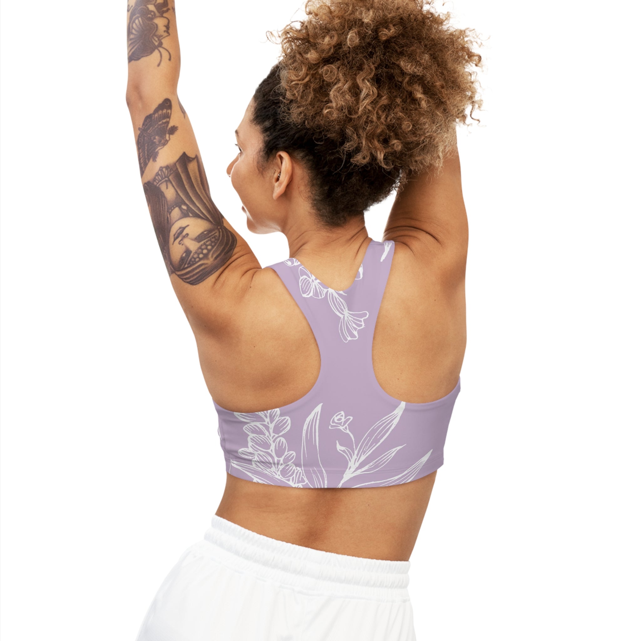 Lavender Seamless, Racerback Sports Bra for Women - High Impact Workout Crop Tank Top