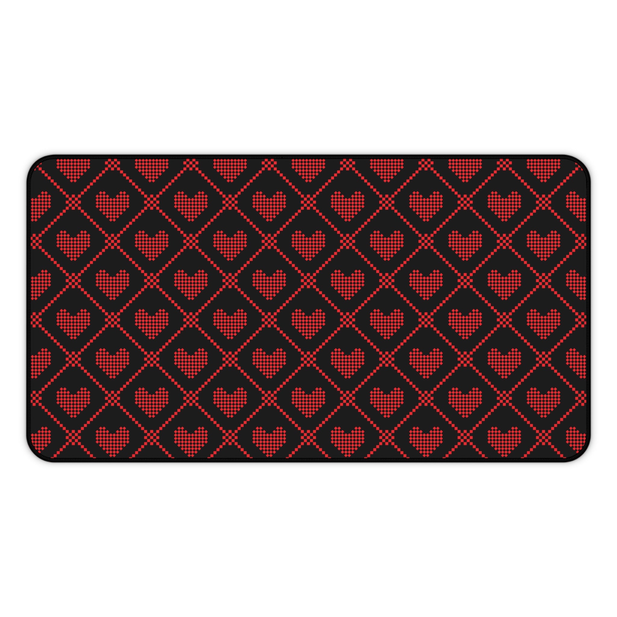 Black Red Pixel Heart Pattern, Valentines Gift, Mouse Pad, Desk Matt for Desktop, Cute Desk Pad Mat, XXL Large Mouse Pad for Desk, Anti-Slip Big Mousepad with Stitched Edges, Keyboard Pad Mouse Mat for Computer