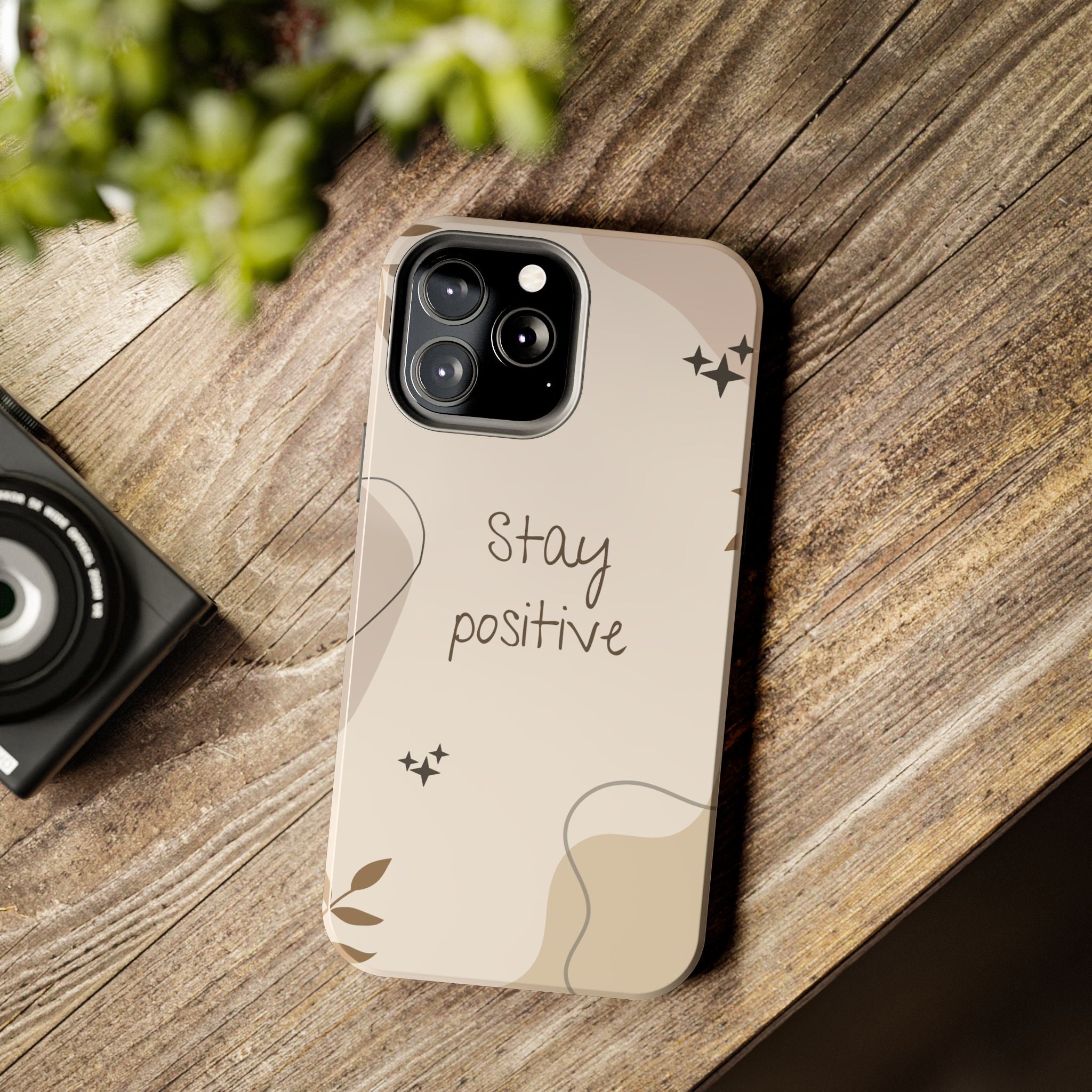 "Stay Positive" Cream Beige Aesthetic Design, Elegant Phone Cases, Stylish Phone Covers, Chic Phone Protectors, Fashionable Case for Her, Trendy Smartphone Accessories