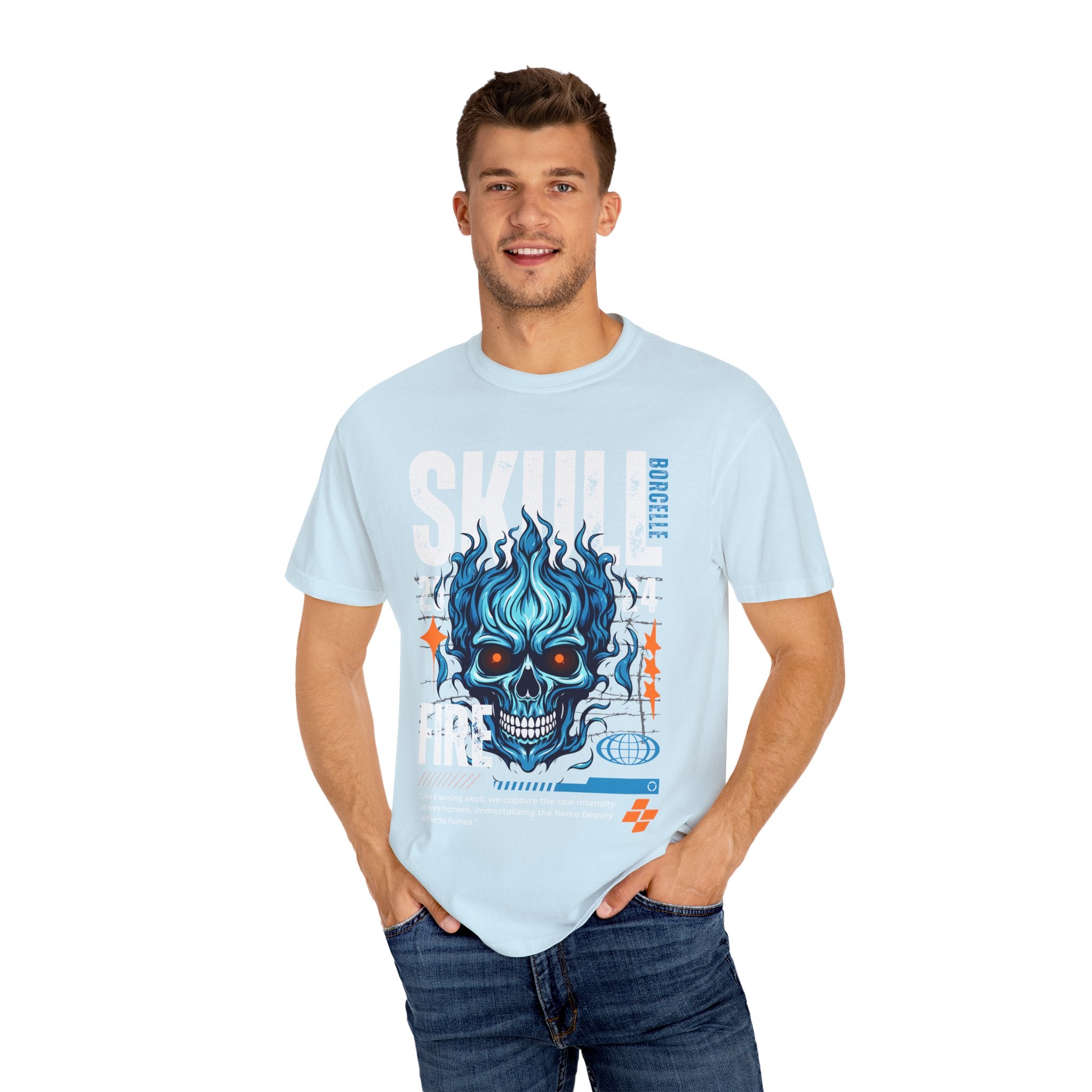 Skull Fire, Graphic Design Unisex T-shirt, Casual Cotton Outwear, Gift for Him- Gift for Her, Stylish Tee, Cool Shirt, Trendy Apparel, Comfortable Top,