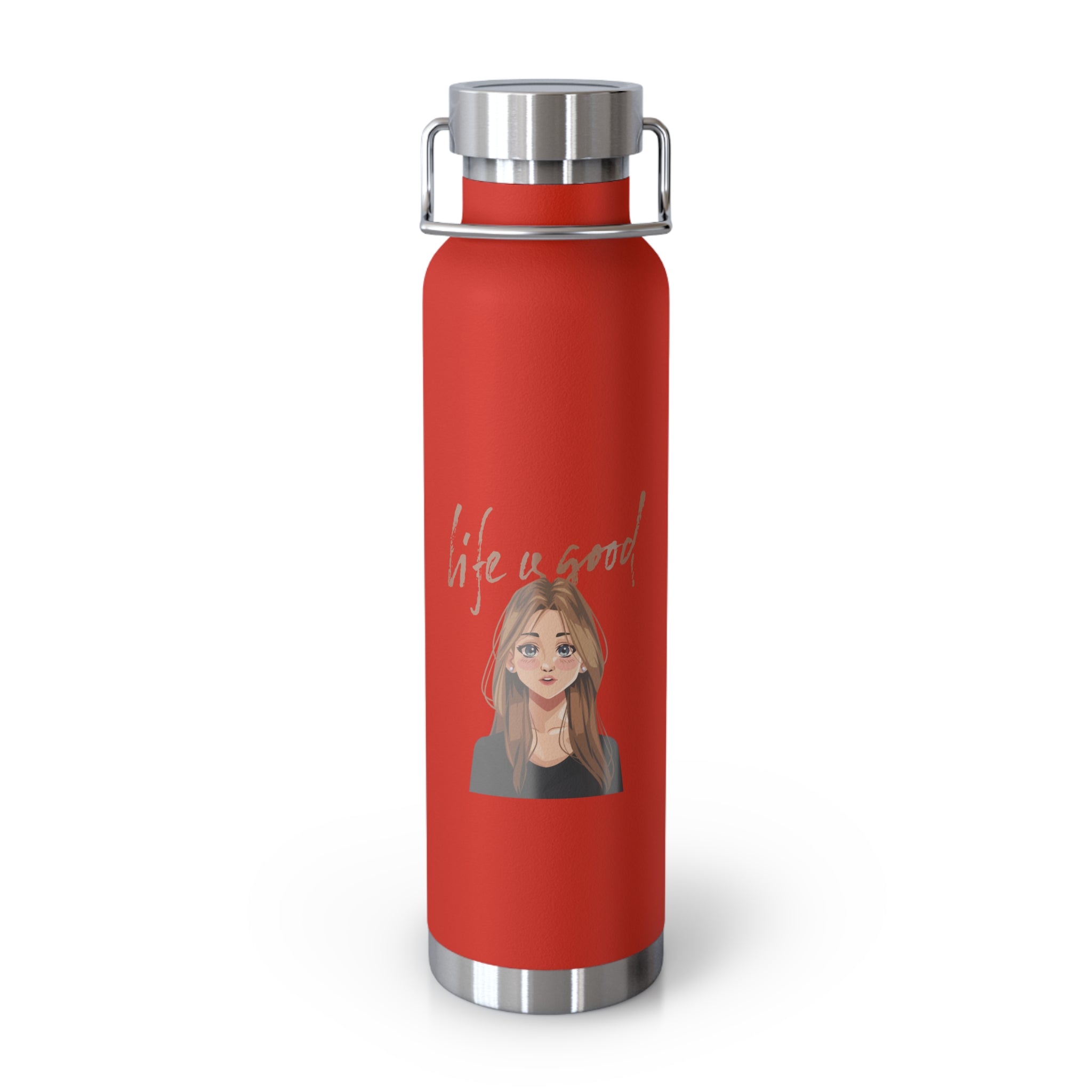 "Life is Good" Copper Water Bottle, Inspirational Quote, Gift Tumbler, 22oz, Motivational Drinkware, Stainless Steel Thermos