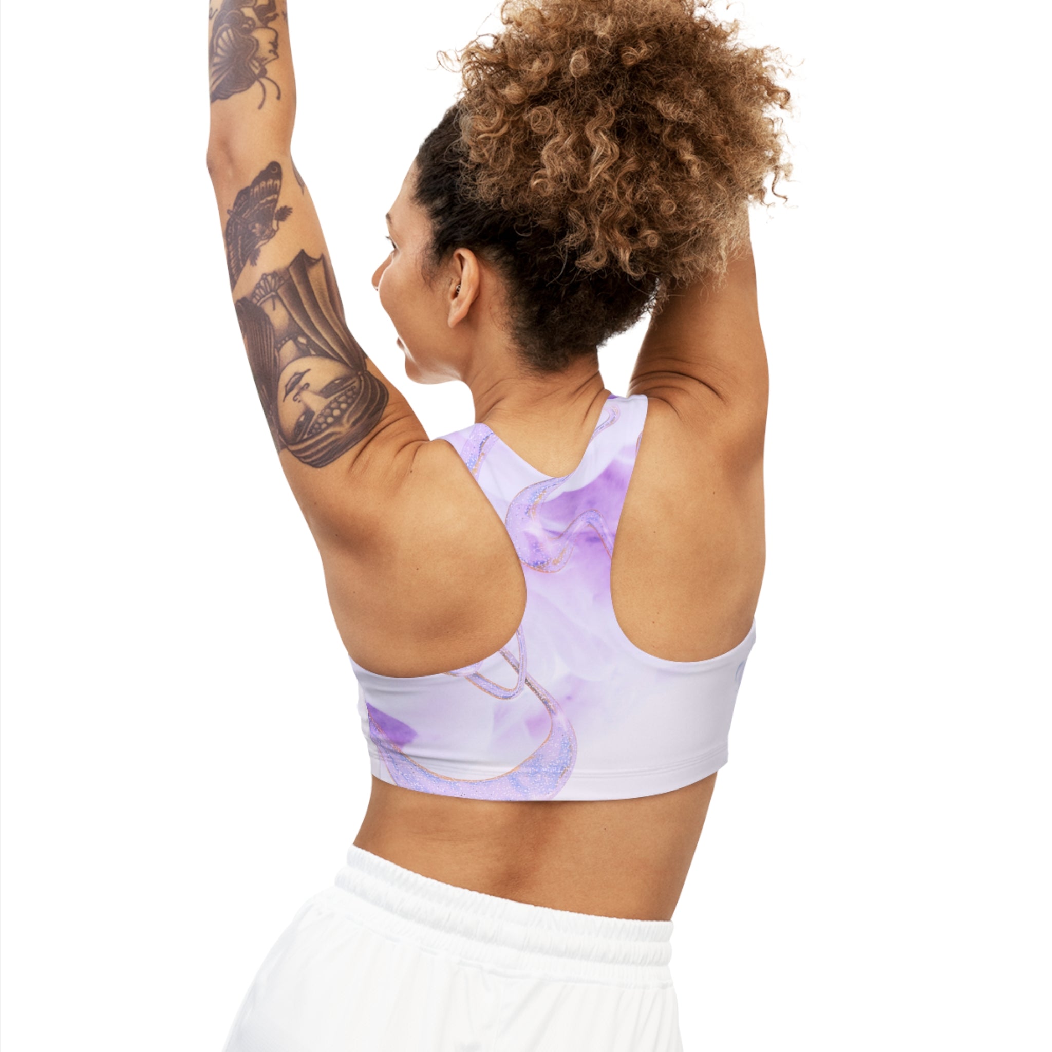 Purple Seamless, Racerback Sports Bra for Women - High Impact Workout Crop Tank Top