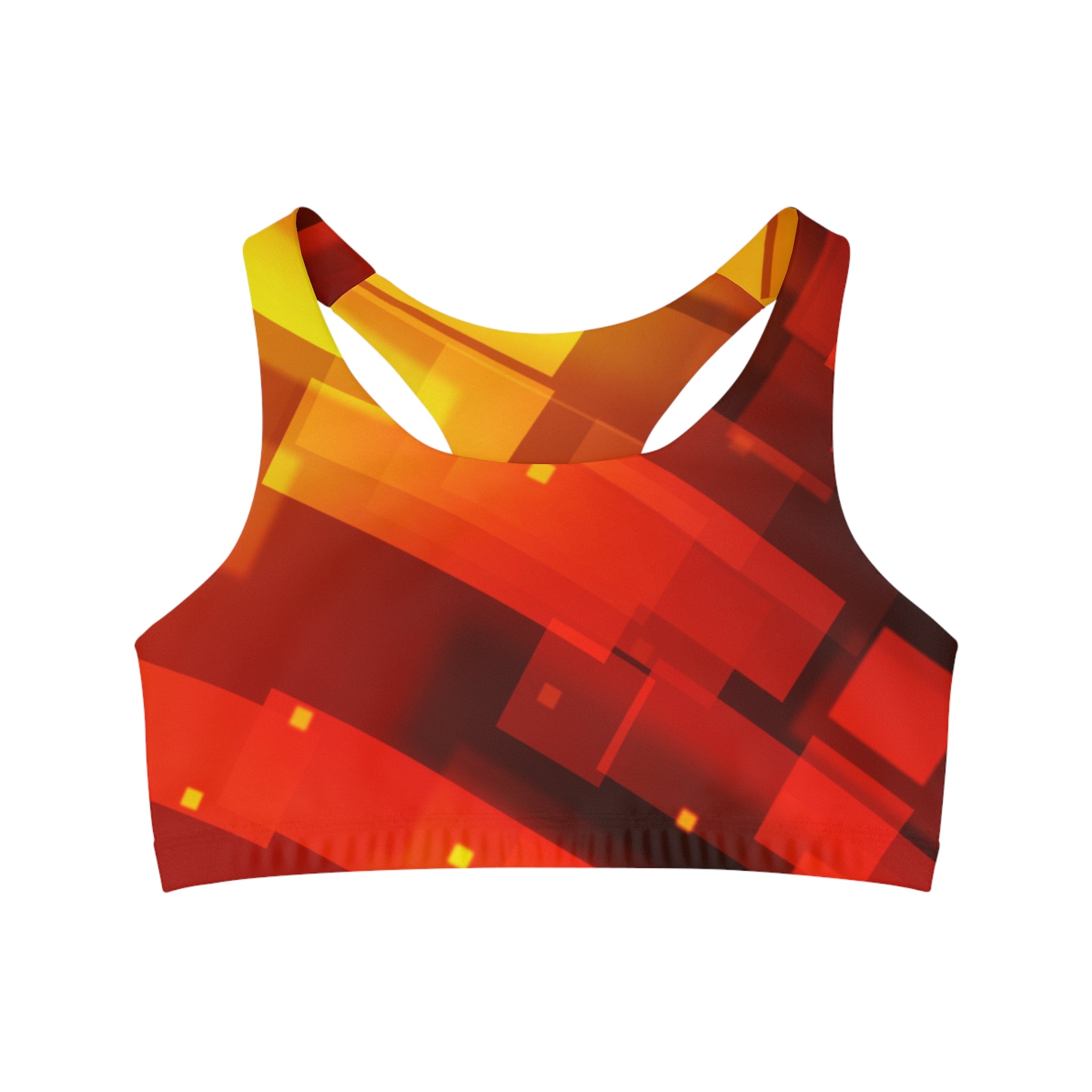 Orange White Yellow Color Seamless, Racerback Sports Bra for Women - High Impact Workout Crop Tank Top