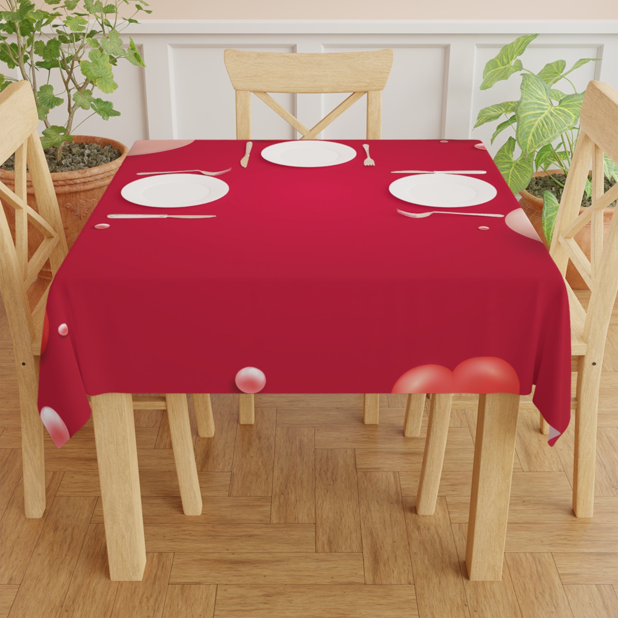 Red and White Valentine's Day Tablecloth, Romantic Table Cover, Washable Tablecloth for Party, Picnic, Dinner Date Decor, Valentines Day