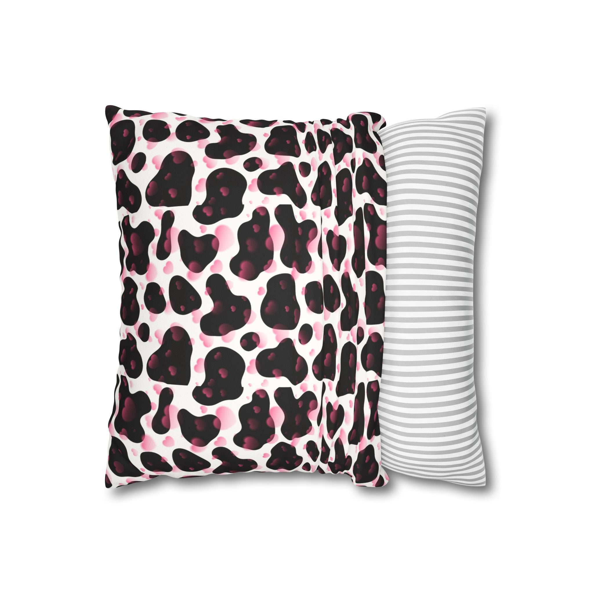 Square Pillowcase -Cow Pattern and Hearts Valentines - Decorative Pillows Cushion Covers for Couch Chair Bedroom Valentines Decorative, Faux Suede, Home Decor