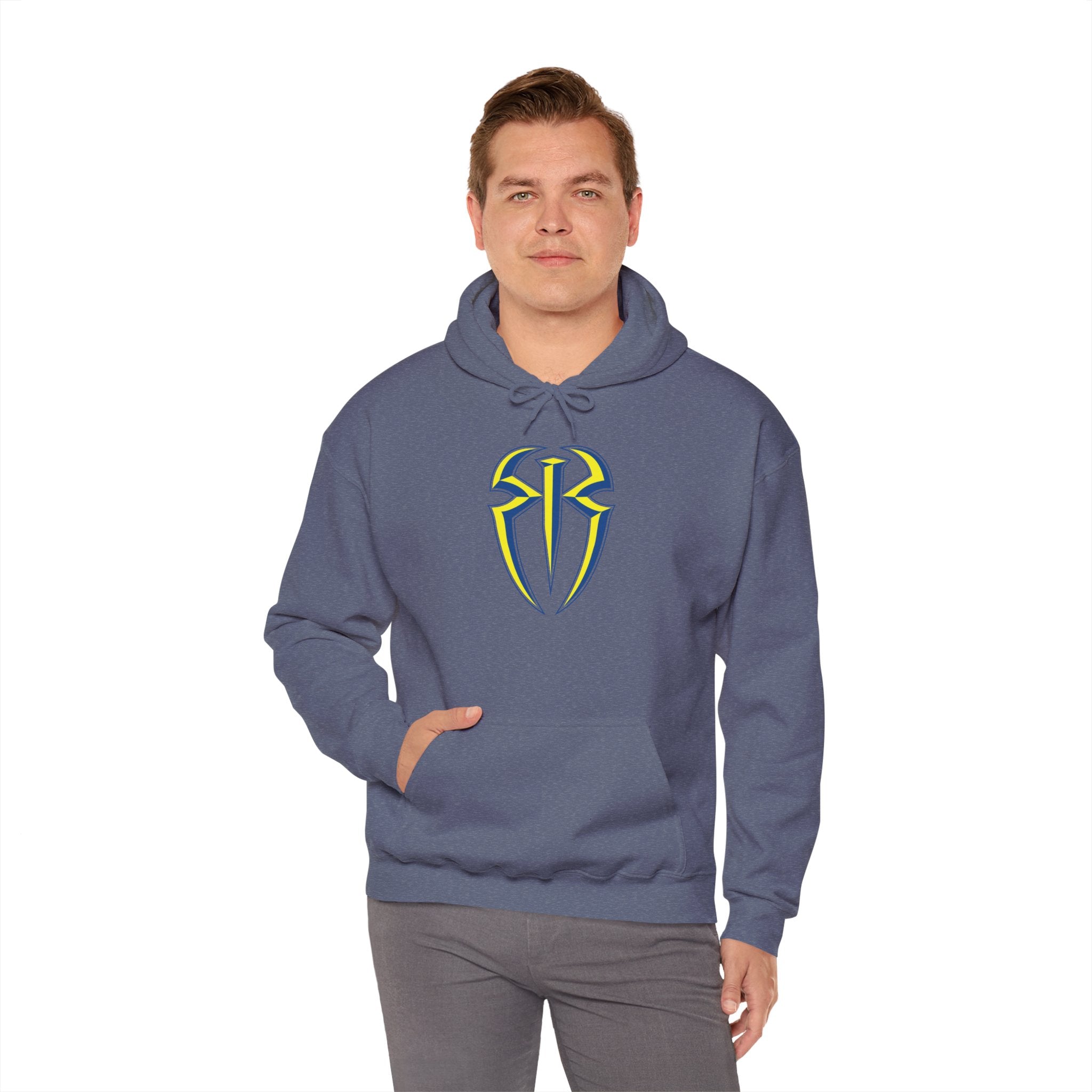 Roman Reigns Blue-Yellow Design Hoodies, Gift for Her - Gift for Him, Sports Fan Wrestling Unisex Hooded Sweatshirt, Casual Outwear