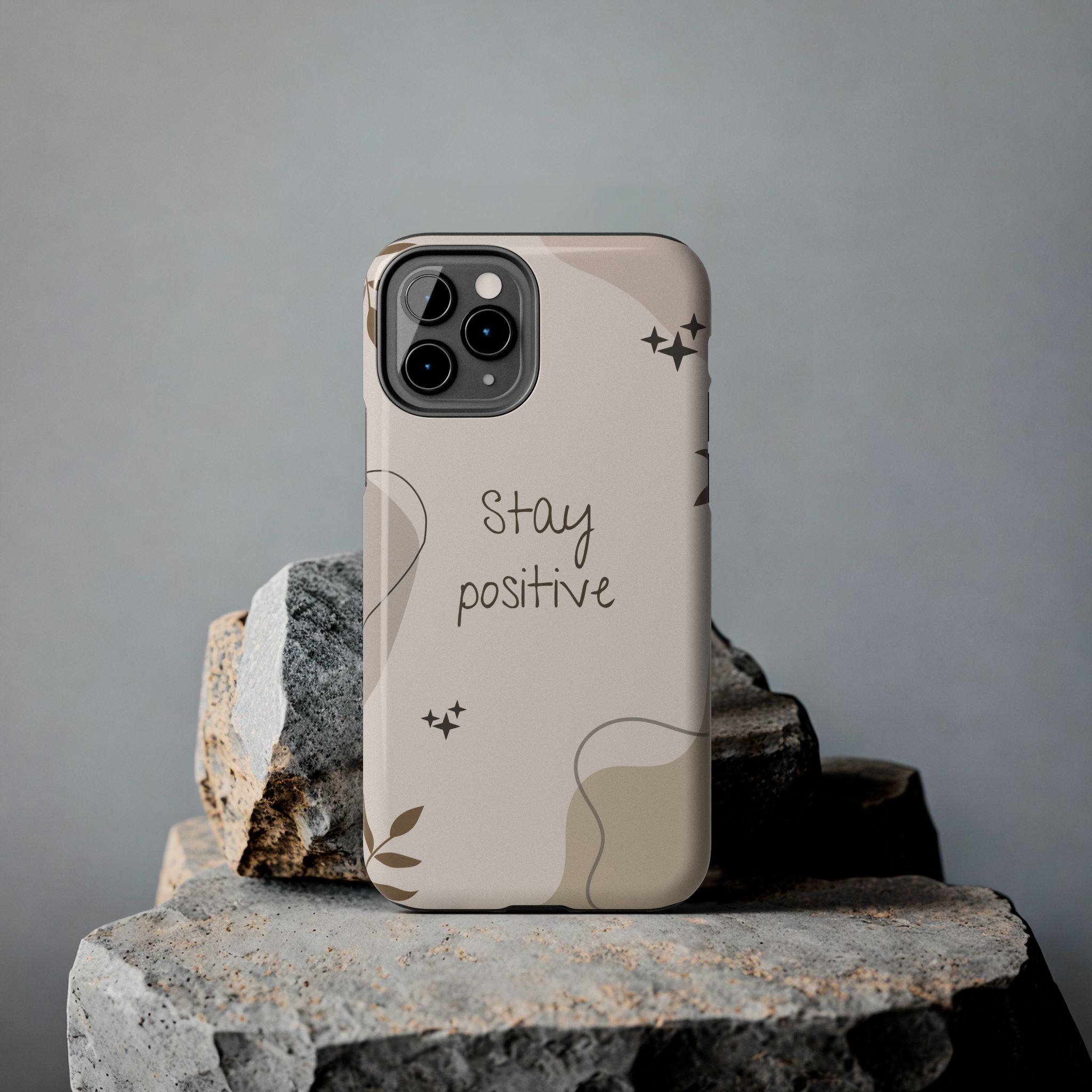 "Stay Positive" Cream Beige Aesthetic Design, Elegant Phone Cases, Stylish Phone Covers, Chic Phone Protectors, Fashionable Case for Her, Trendy Smartphone Accessories