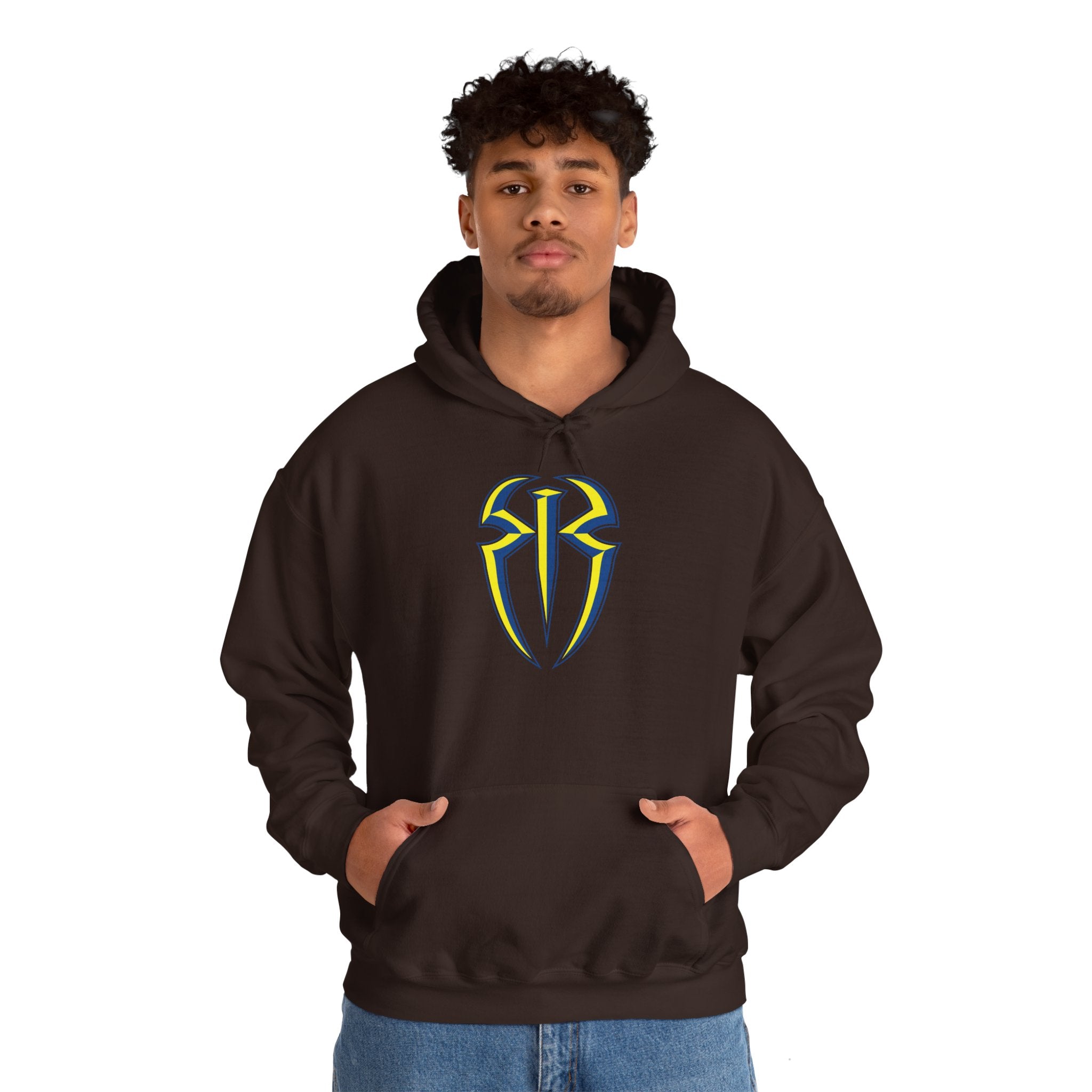 Roman Reigns Blue-Yellow Design Hoodies, Gift for Her - Gift for Him, Sports Fan Wrestling Unisex Hooded Sweatshirt, Casual Outwear