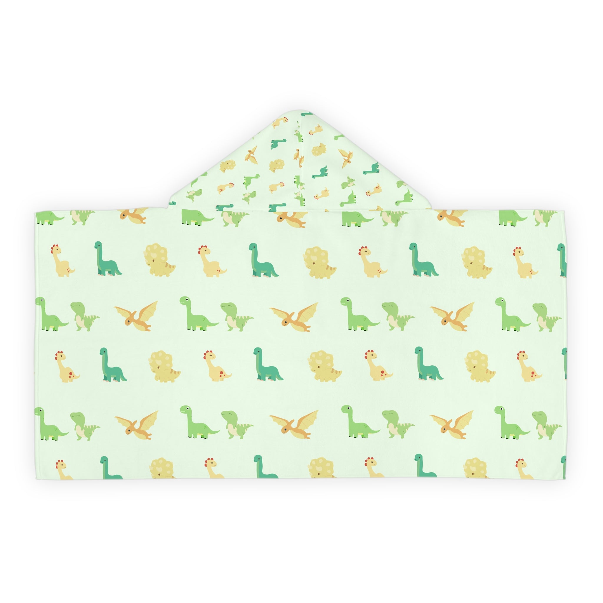 Green and Yellow Dinosaur Kids Hooded Towel, Cute Designs - Youth Hooded Towel