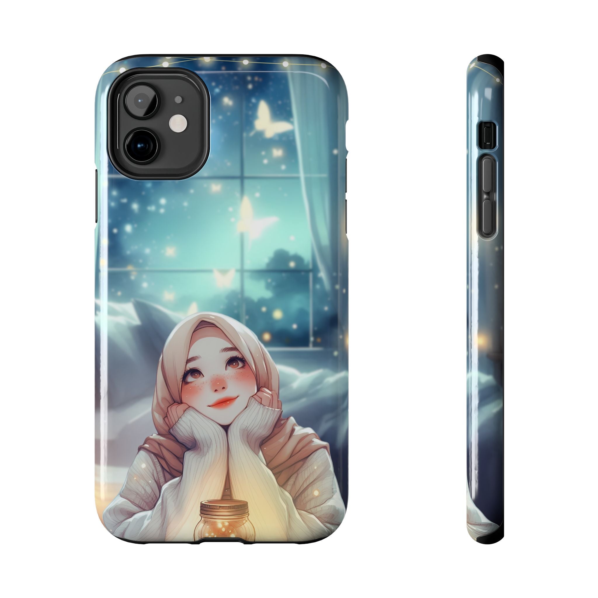 Blue White Whimsical Watercolor Hijab Woman, Elegant Phone Cases, Stylish Phone Covers, Chic Phone Protectors, Fashionable Case for Her, Trendy Smartphone Accessories