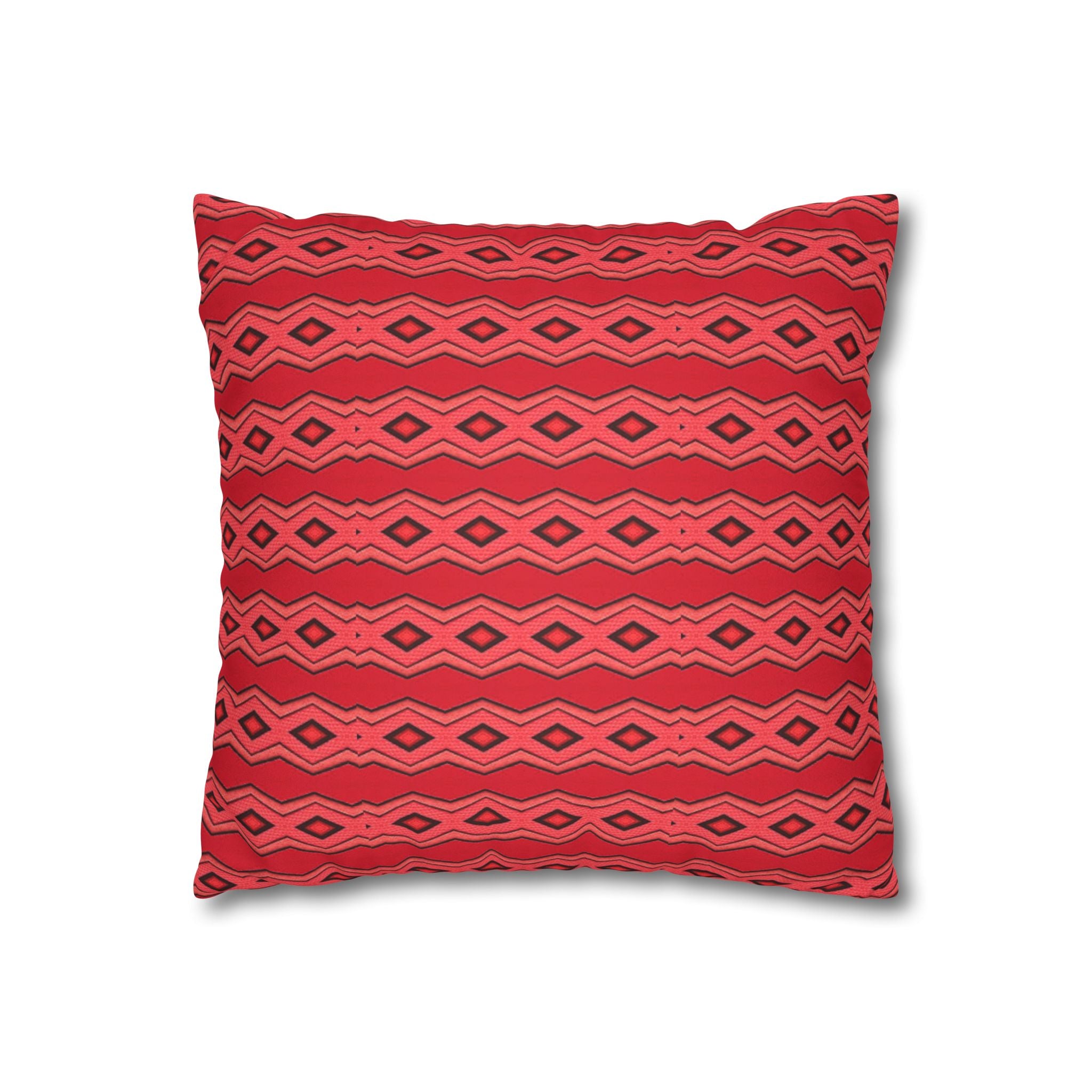 Square Pillowcase - Red Vintage Pattern - Decorative Pillows Cushion Covers for Couch Chair Bedroom Valentines Decorative, Faux Suede, Home Decor