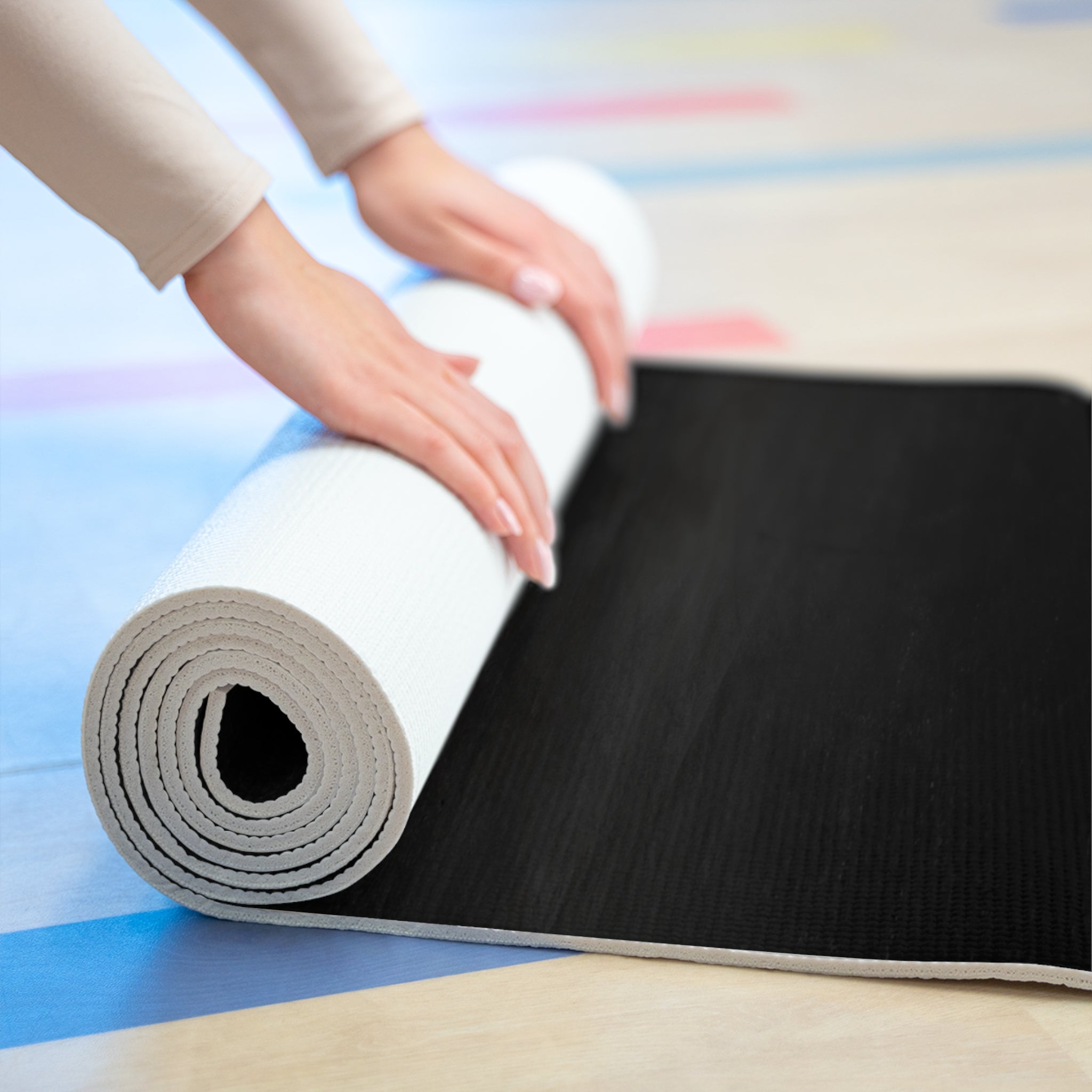 Black Foam Yoga Mat, Non Slip Workout Mat for Men Women, Thick Fitness Mat, Pilates Floor Mat, Exercise Yoga