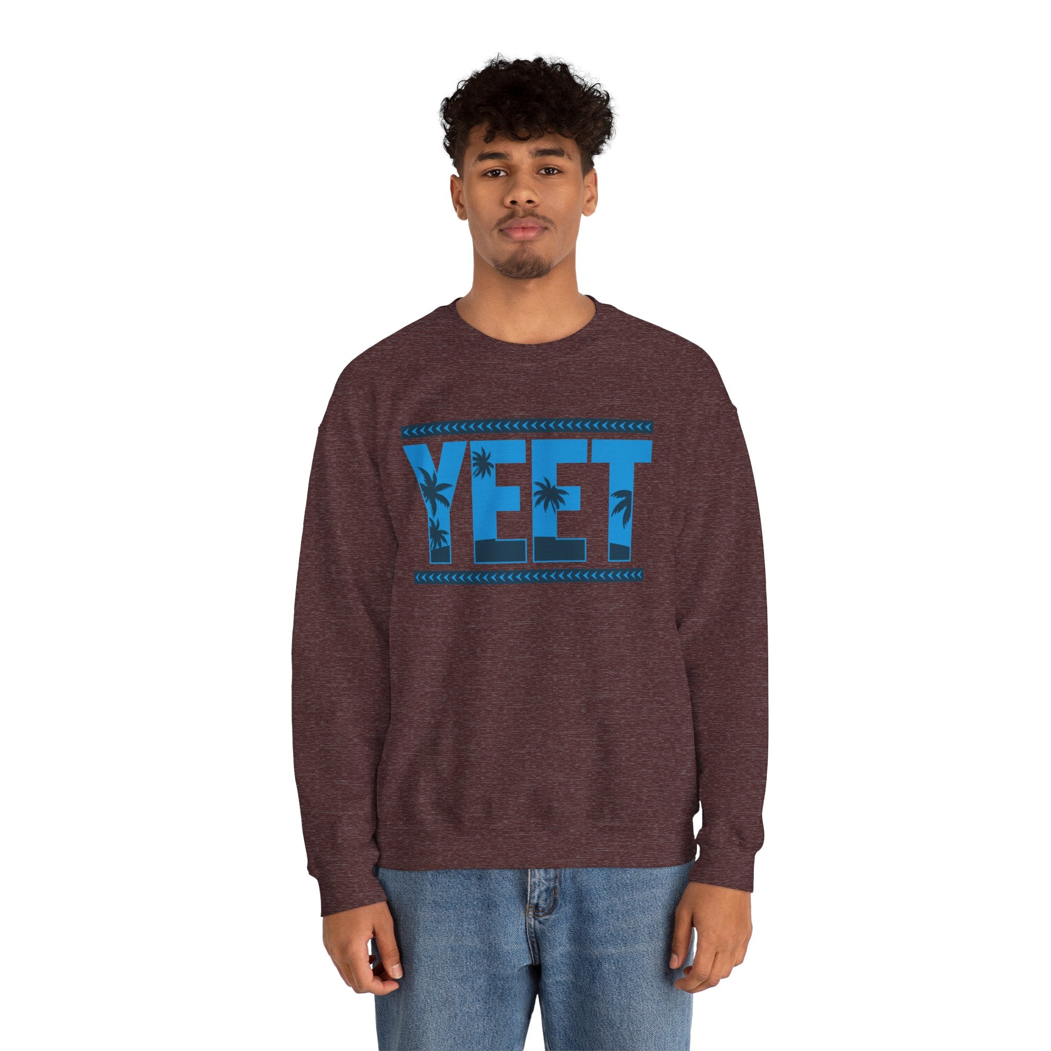 Blue Grey Yeet Palm Tree Sweatshirt, Wrestling Fan Unisex Sweatshirt - Gift for Him or Her, Casual Outwear, Heavy Blend Crewneck Sweatshirt