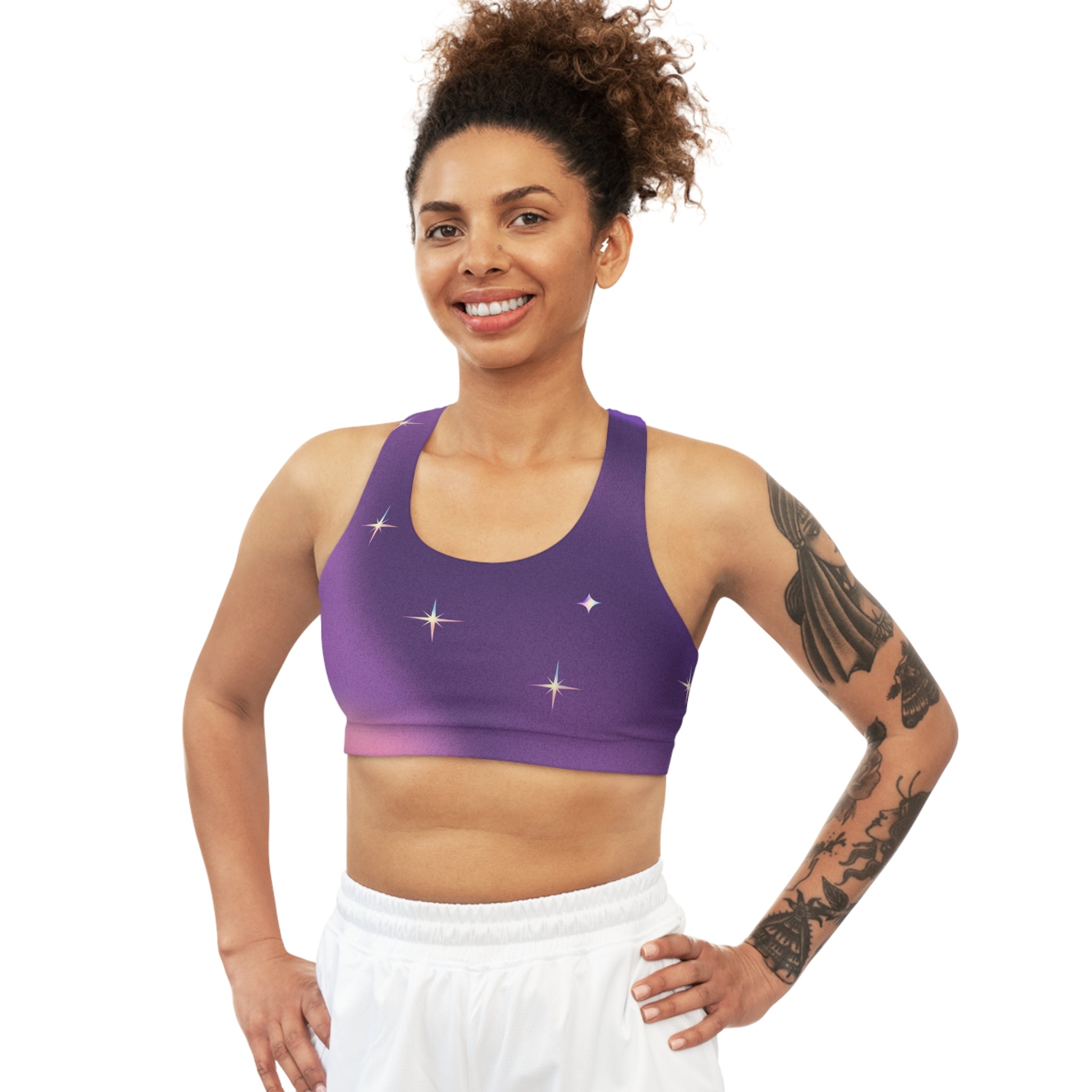 Purple Grainy Seamless, Racerback Sports Bra for Women - High Impact Workout Crop Tank Top