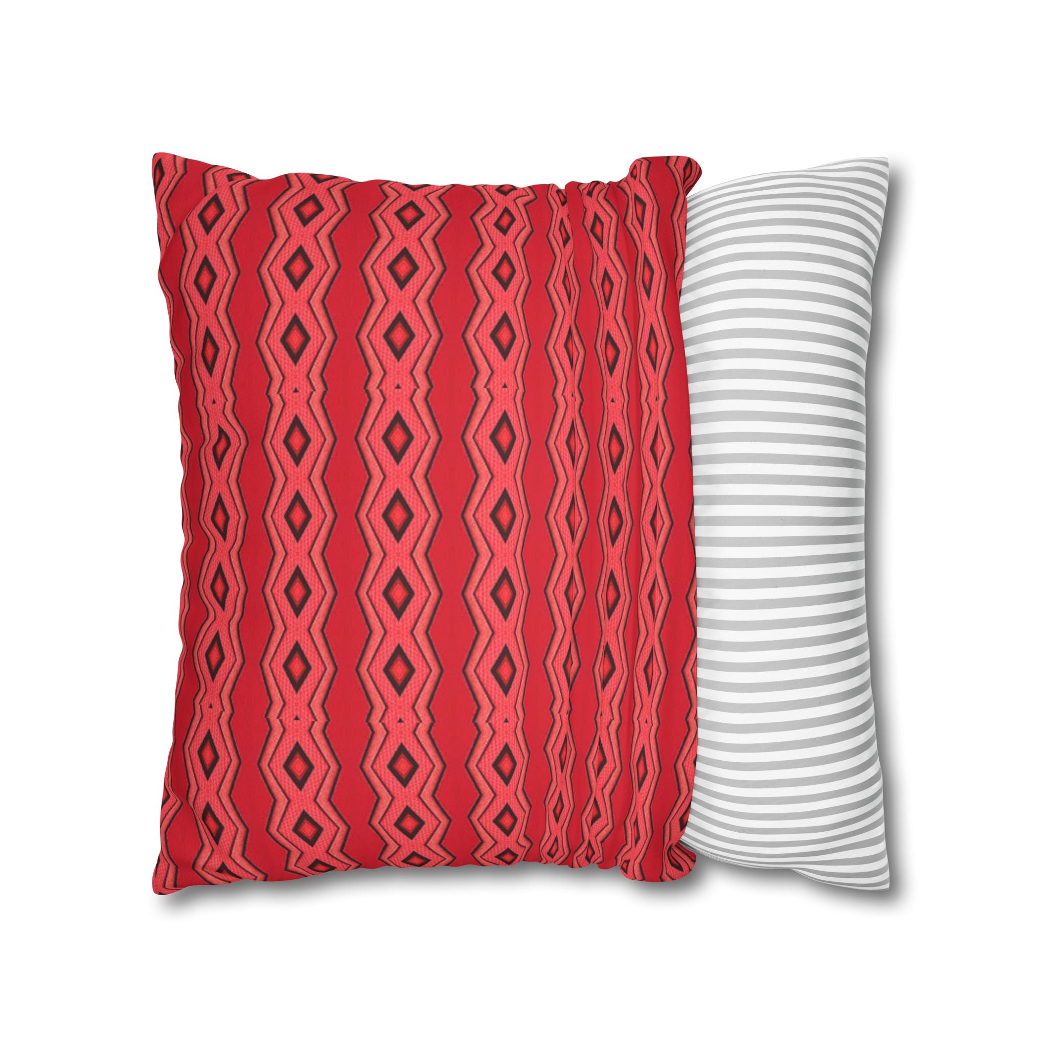 Square Pillowcase - Red Vintage Pattern - Decorative Pillows Cushion Covers for Couch Chair Bedroom Valentines Decorative, Faux Suede, Home Decor