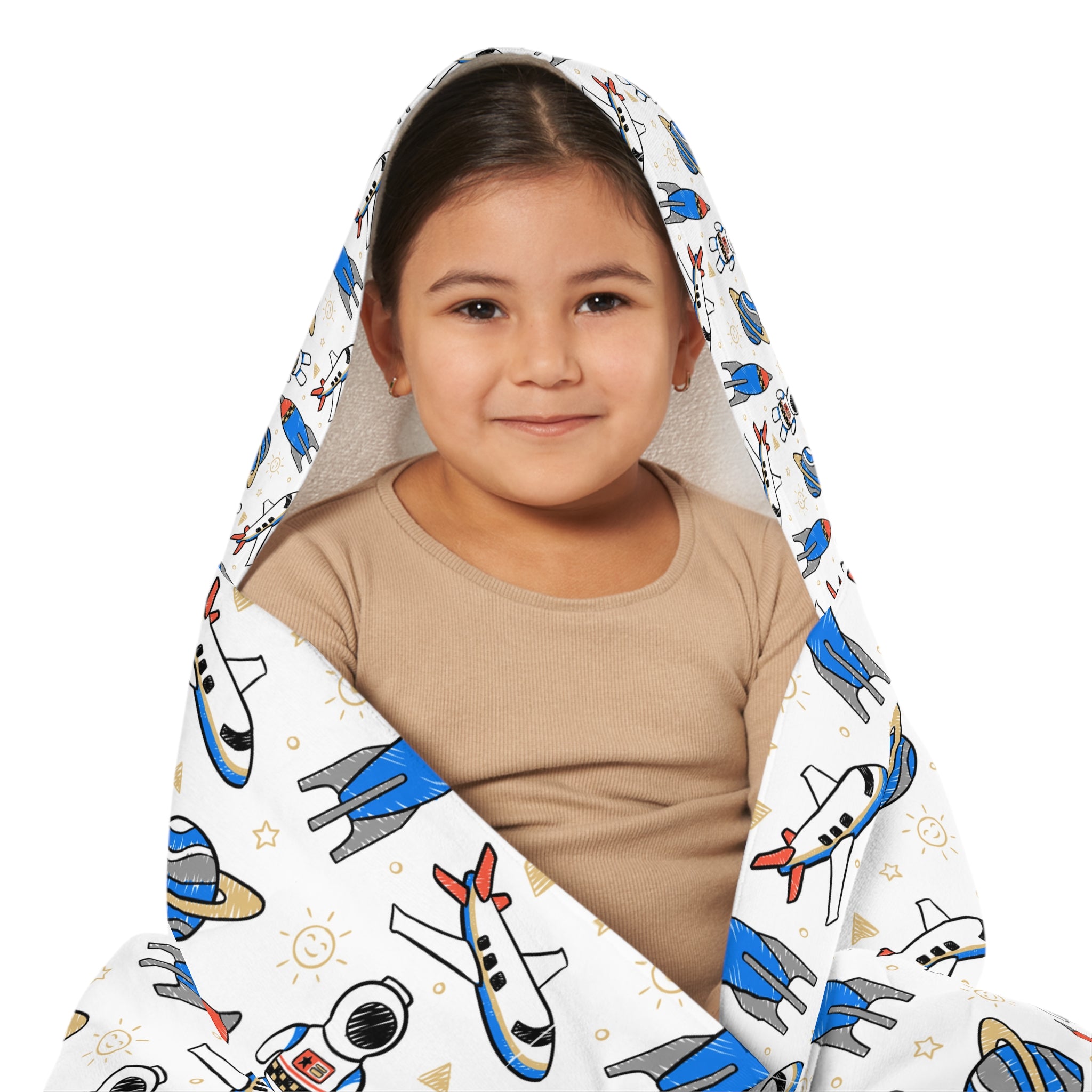 Airplanes and Space Design Hooded Towel, Cute Designs - Youth Hooded Towel