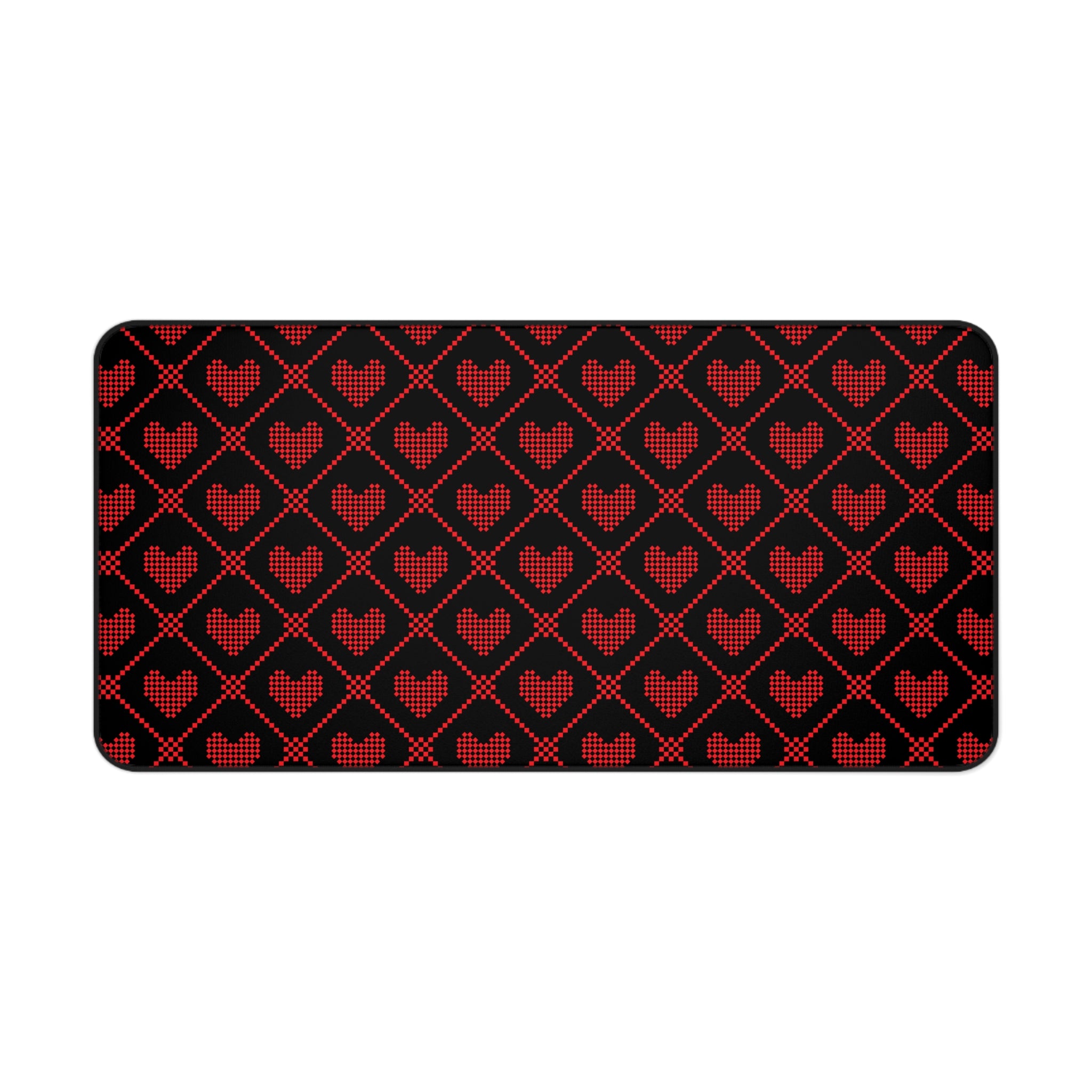 Black Red Pixel Heart Pattern, Valentines Gift, Mouse Pad, Desk Matt for Desktop, Cute Desk Pad Mat, XXL Large Mouse Pad for Desk, Anti-Slip Big Mousepad with Stitched Edges, Keyboard Pad Mouse Mat for Computer