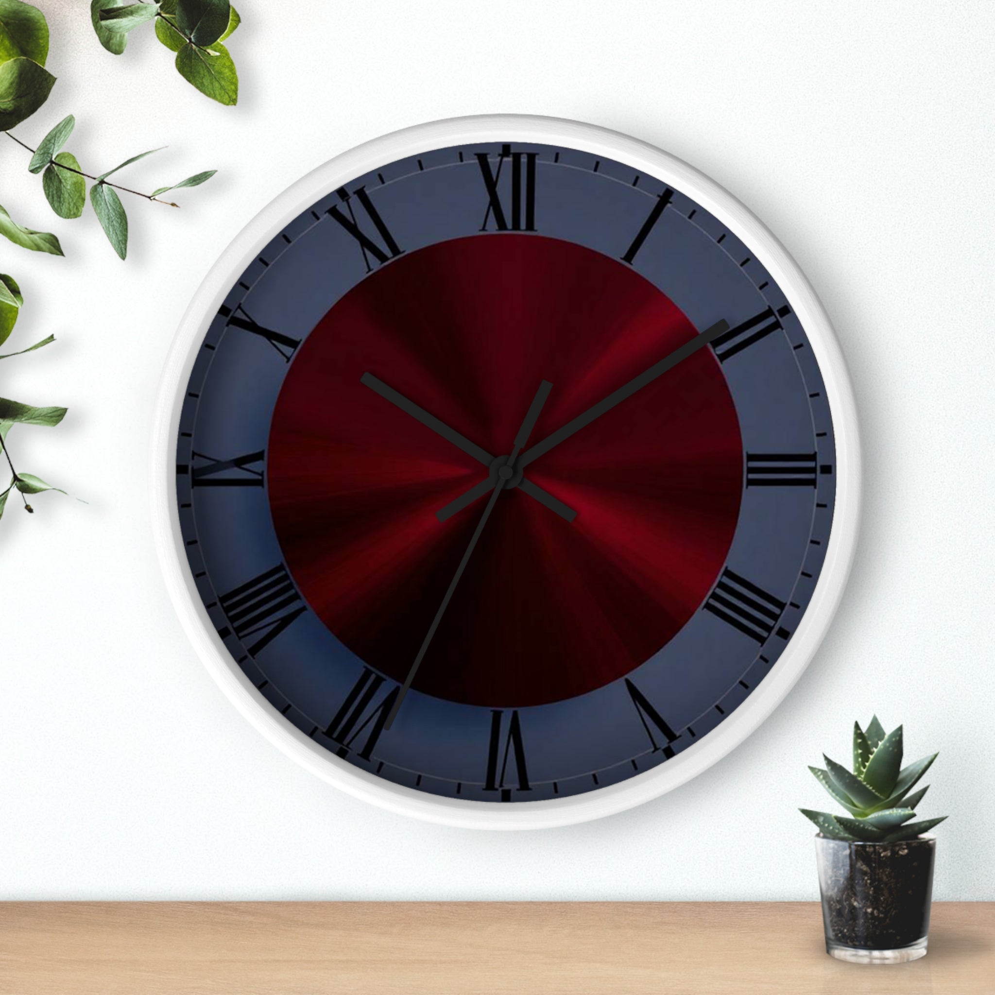 Burgundy and Deep Blue Design Elegant Wall Clock, Home Decor, Wall Art