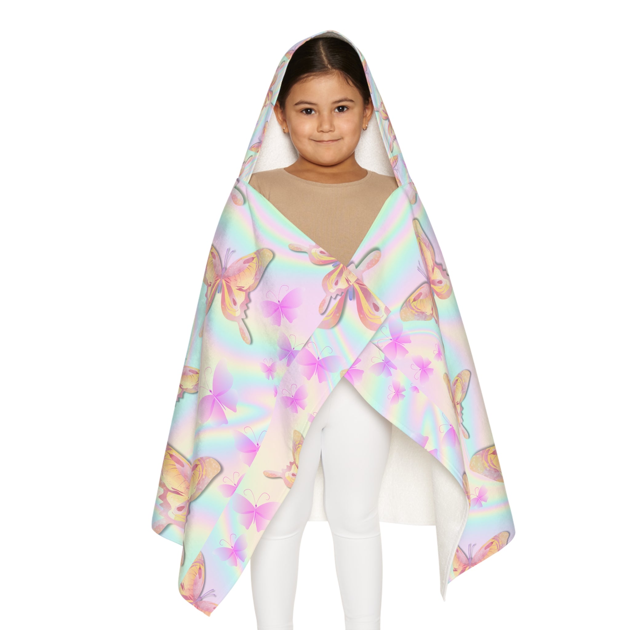 Pink and Purple Butterfly Design Hooded Towel, Cute Designs - Youth Hooded Towel