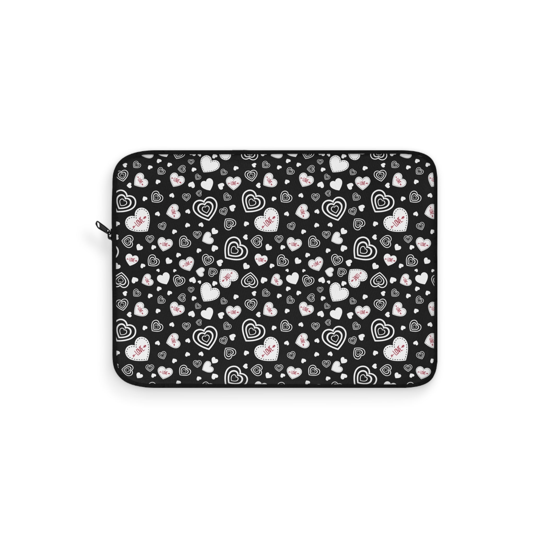 Black Valentine Love Laptop Carrying Case, Computer Sleeve | Patchwork Cottage, Laptop Sleeve - Valentine's Day Gift