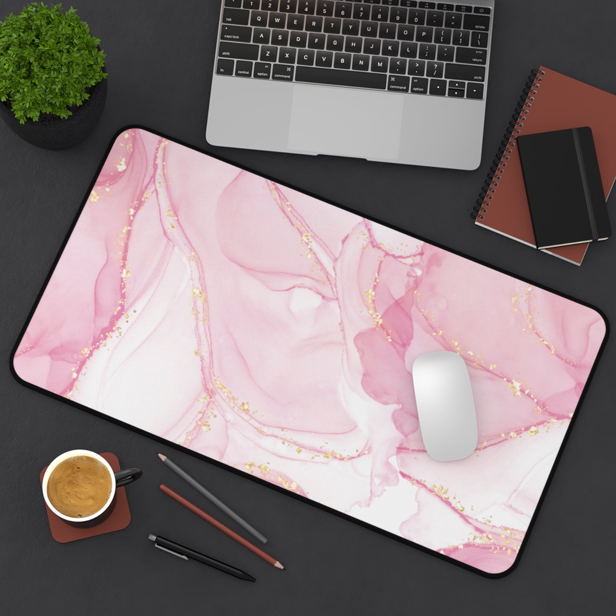 Pink Marble Design Valentines Gift, Mouse Pad, Desk Matt for Desktop, Cute Desk Pad Mat, XXL Large Mouse Pad for Desk, Anti-Slip Big Mousepad with Stitched Edges, Keyboard Pad Mouse Mat for Computer