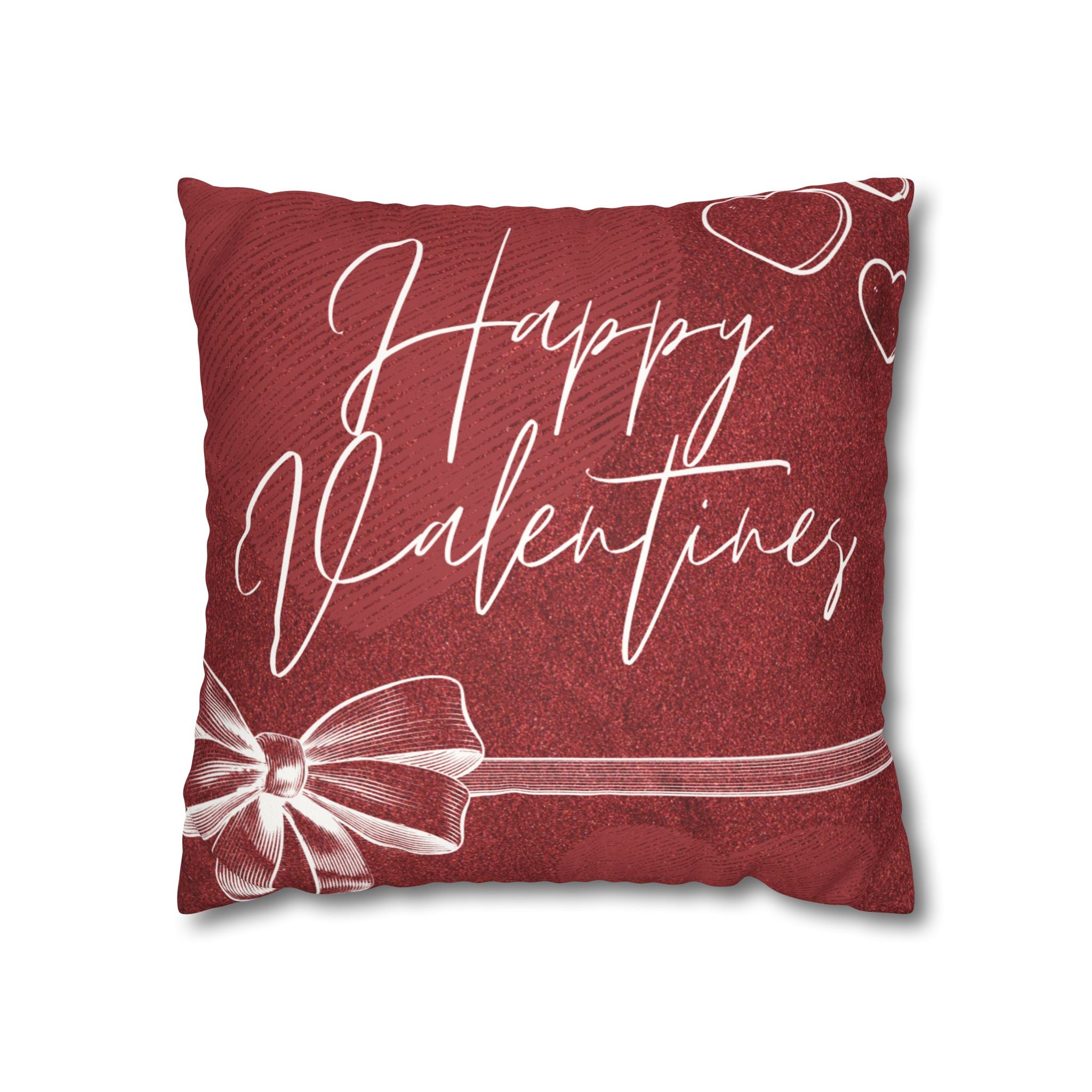 Square Pillowcase - Elegant Happy Valentines - Decorative Pillows Cushion Covers for Couch Chair Bedroom Valentines Decorative, Faux Suede, Home Decor