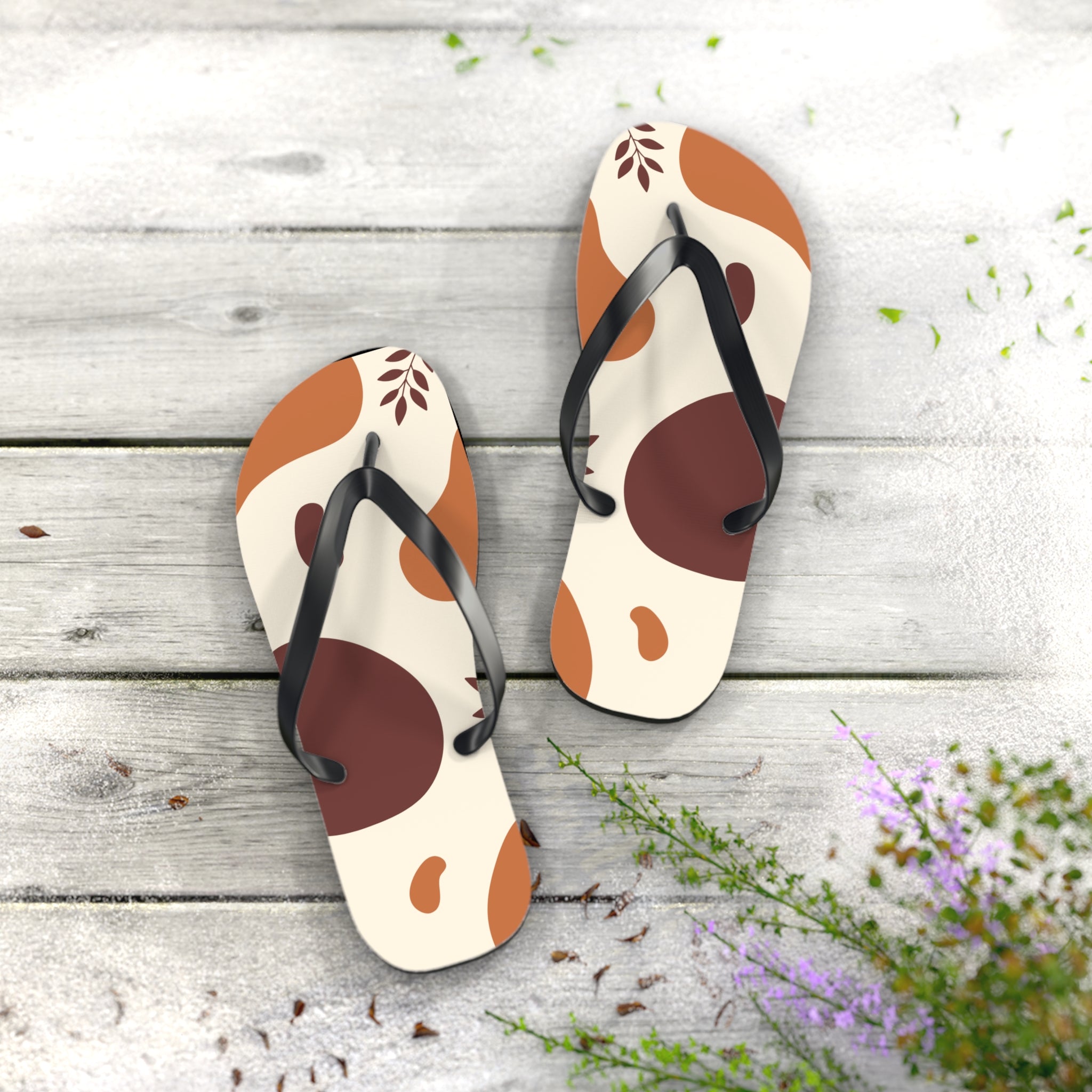 Beige and Brown Minimalist Design, Flip Flops for Women, Cute Designs, Everyday Use, Indoor Sleepers