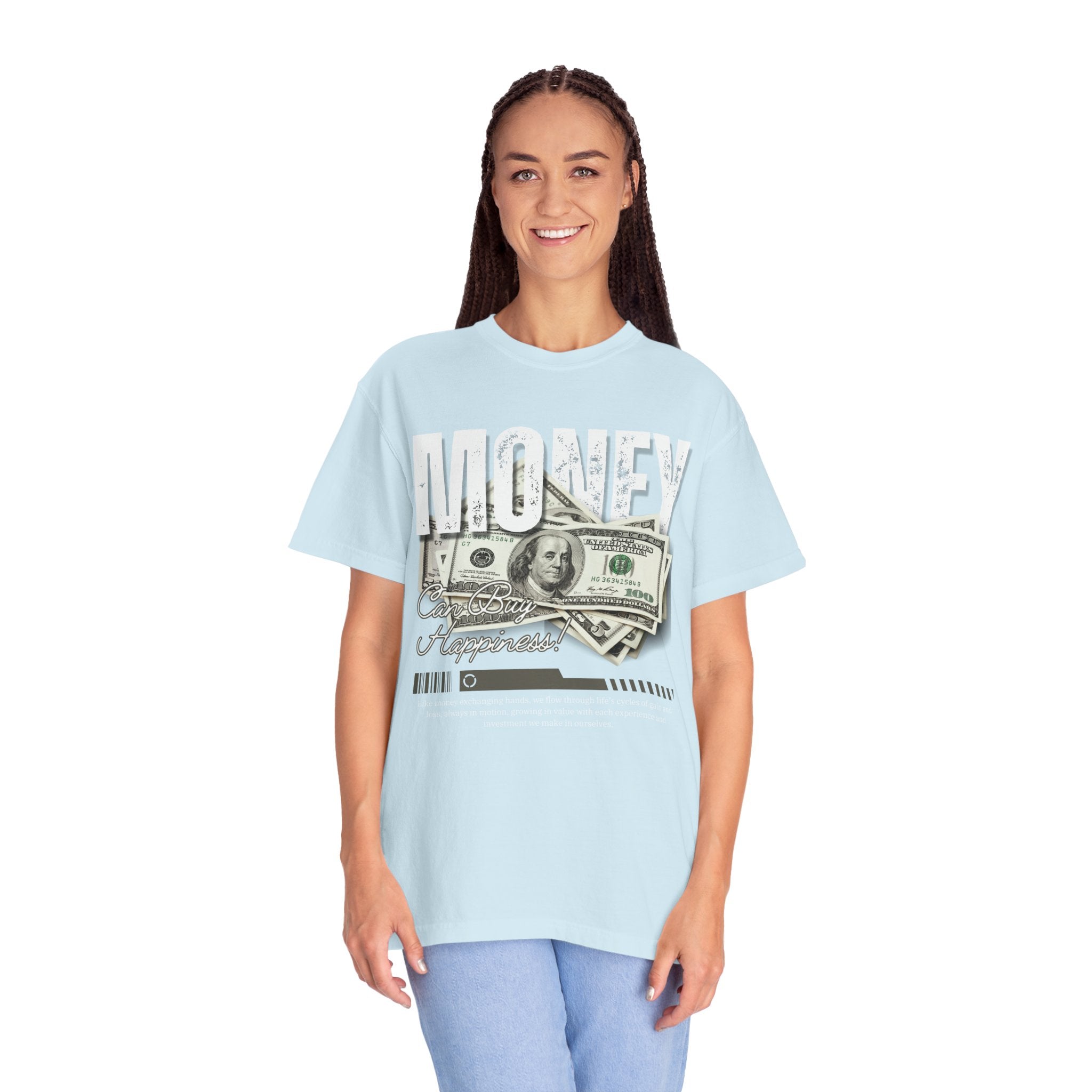 Money Can Buy Happiness, Graphic Design Unisex T-shirt, Casual Cotton Outwear, Gift for Him- Gift for Her, Stylish Tee, Cool Shirt, Trendy Apparel, Comfortable Top,