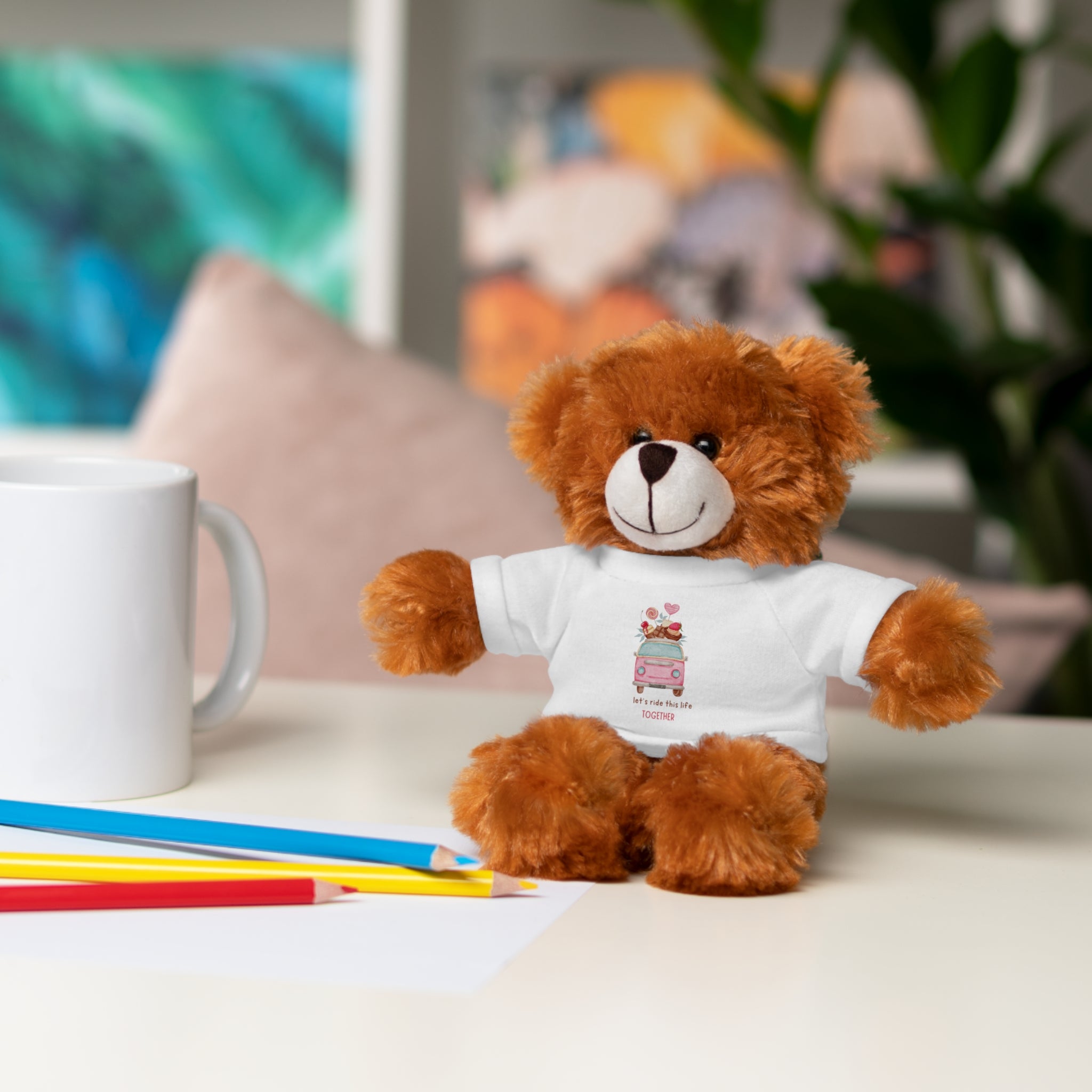 Colorful Bus with Sweet Treats Valentines Day Gifts for Her Him Kids Girlfriend Boyfriend Wife Mom Fiancée, Valentines Gifts for Women, Valentine's Day Teddy Bear, Funny Cute Stuffed Animal Plush Present for Birthday
