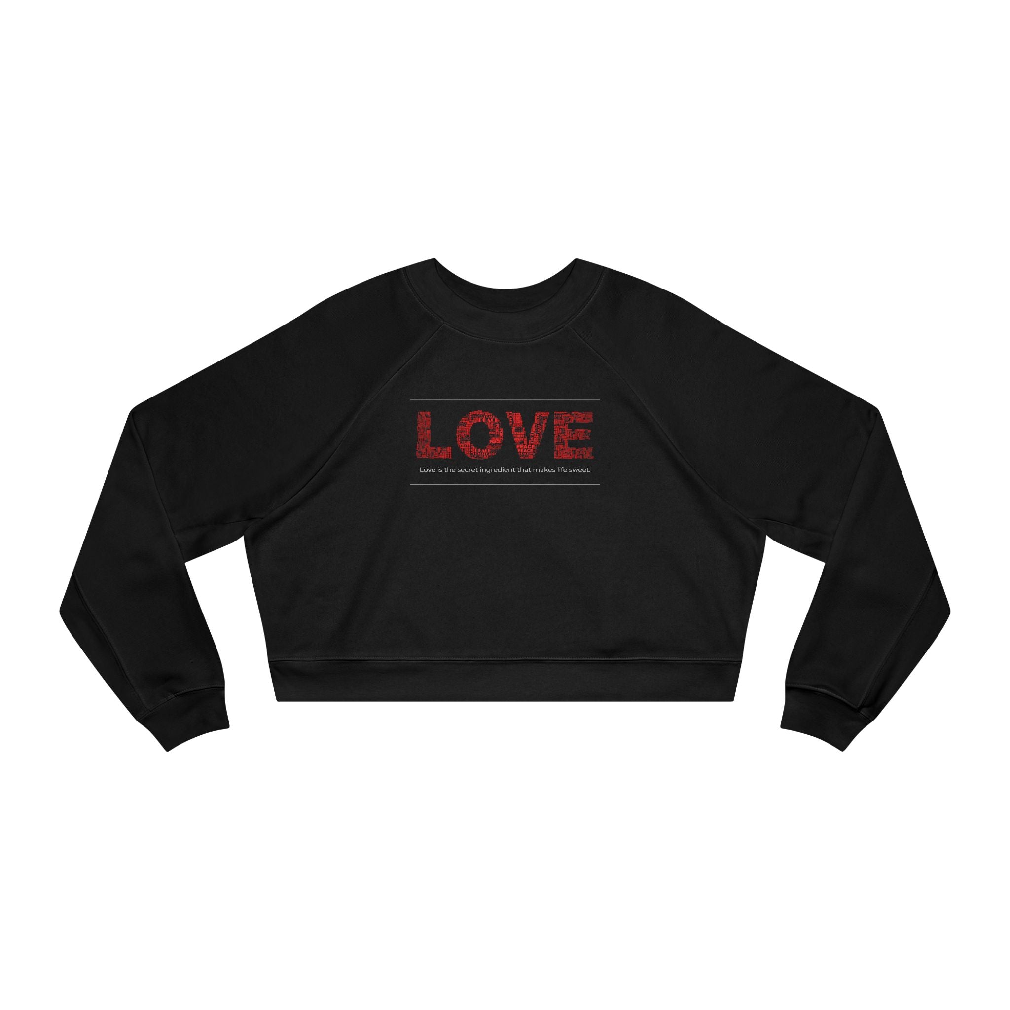 LOVE Modern Graphic Cropped Fleece Pullover, Valentines Gift for Her, Long Sleeve Women's Shirt, Casual Pullover Top, Graphic Heart