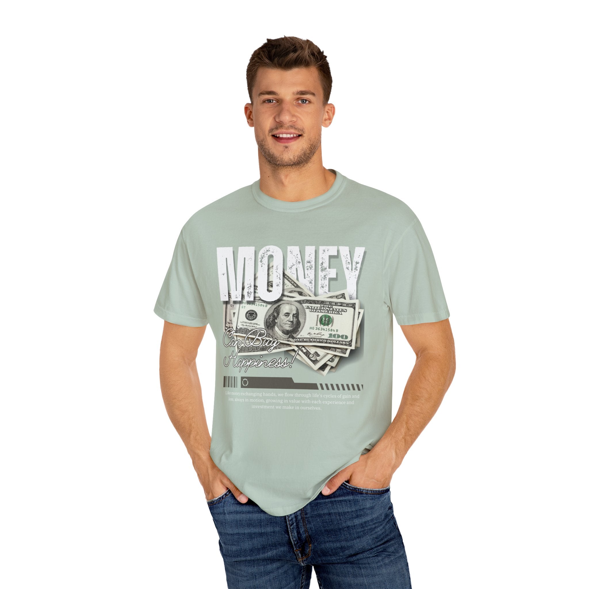 Money Can Buy Happiness, Graphic Design Unisex T-shirt, Casual Cotton Outwear, Gift for Him- Gift for Her, Stylish Tee, Cool Shirt, Trendy Apparel, Comfortable Top,