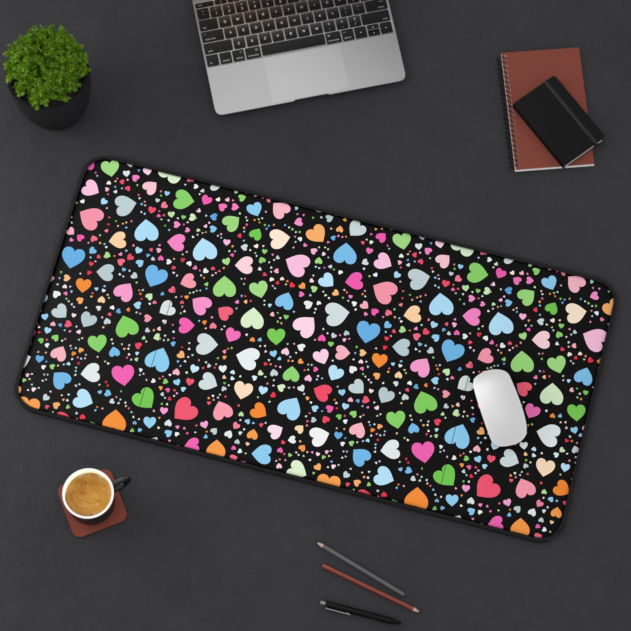 Colorful Heart Pattern, Valentines Gift, Mouse Pad, Desk Matt for Desktop, Cute Desk Pad Mat, XXL Large Mouse Pad for Desk, Anti-Slip Big Mousepad with Stitched Edges, Keyboard Pad Mouse Mat for Computer