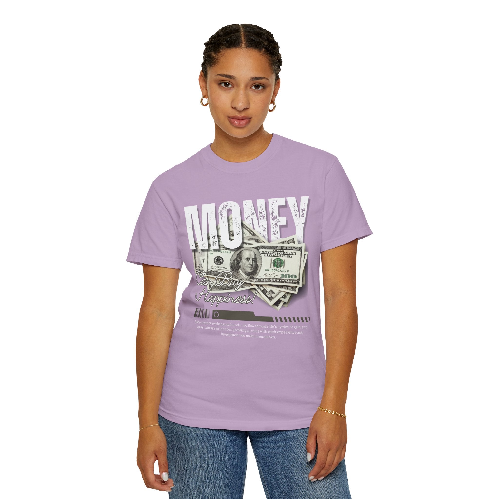 Money Can Buy Happiness, Graphic Design Unisex T-shirt, Casual Cotton Outwear, Gift for Him- Gift for Her, Stylish Tee, Cool Shirt, Trendy Apparel, Comfortable Top,