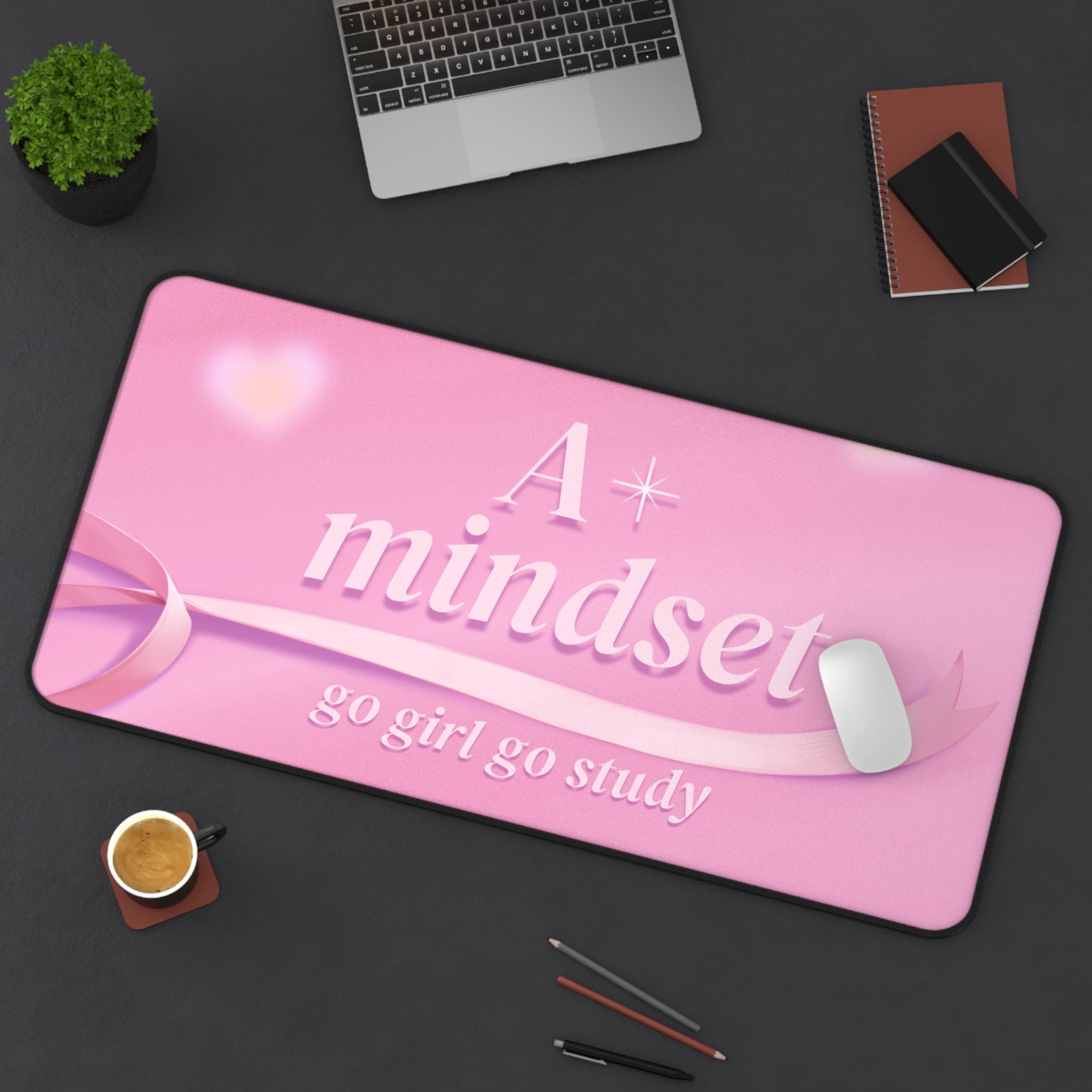 A+ Mindset, Valentines Gift, Mouse Pad, Desk Matt for Desktop, Cute Desk Pad Mat, XXL Large Mouse Pad for Desk, Anti-Slip Big Mousepad with Stitched Edges, Keyboard Pad Mouse Mat for Computer