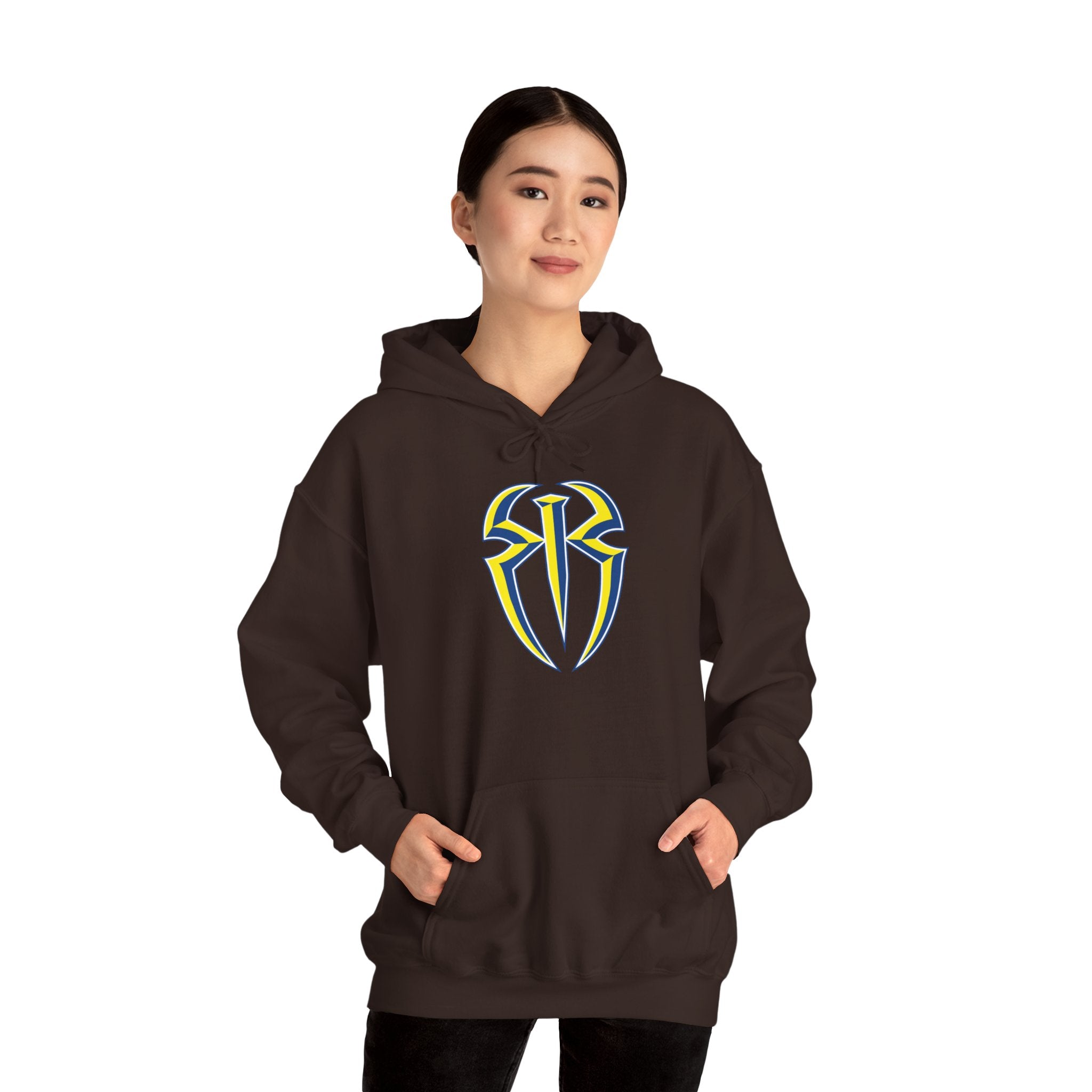 Roman Reigns White-Blue-Yellow Design Hoodies, Gift for Her - Gift for Him, Sports Fan Wrestling Unisex Hooded Sweatshirt, Casual Outwear