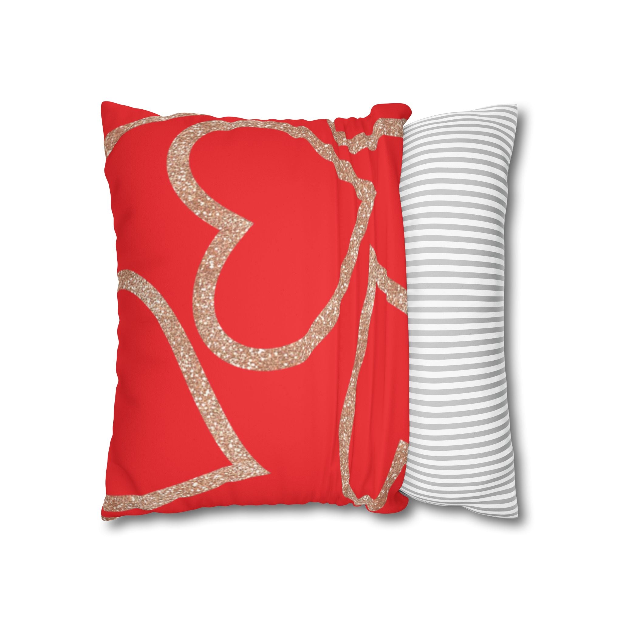 Square Pillowcase - Elegant Red Heart Love - Decorative Pillows Cushion Covers for Couch Chair Bedroom Valentines Decorative, Faux Suede, Home Decor