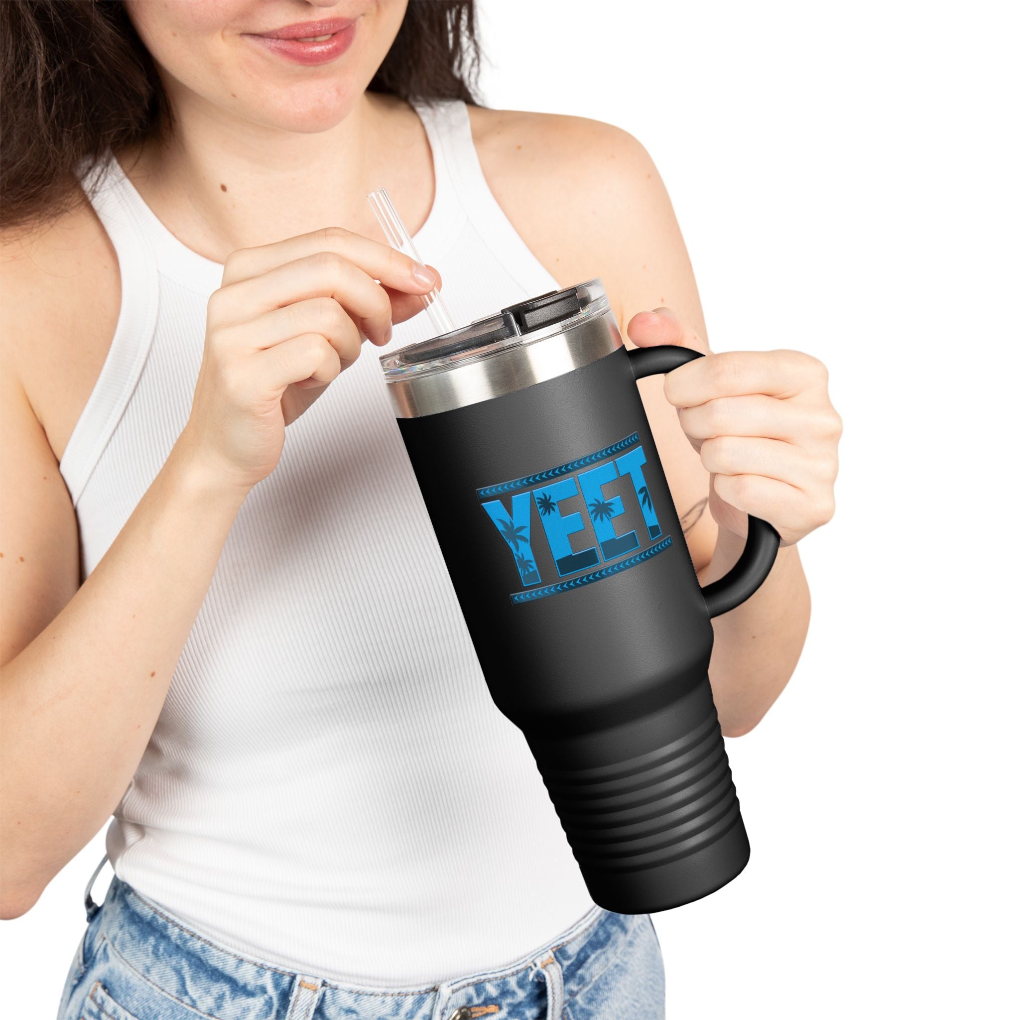 Yeet  Blue-Gray Graphic Design,  Insulated Travel Mug, Gift for Her Gift for Him - 40oz, Gift for Her, Gift for Him