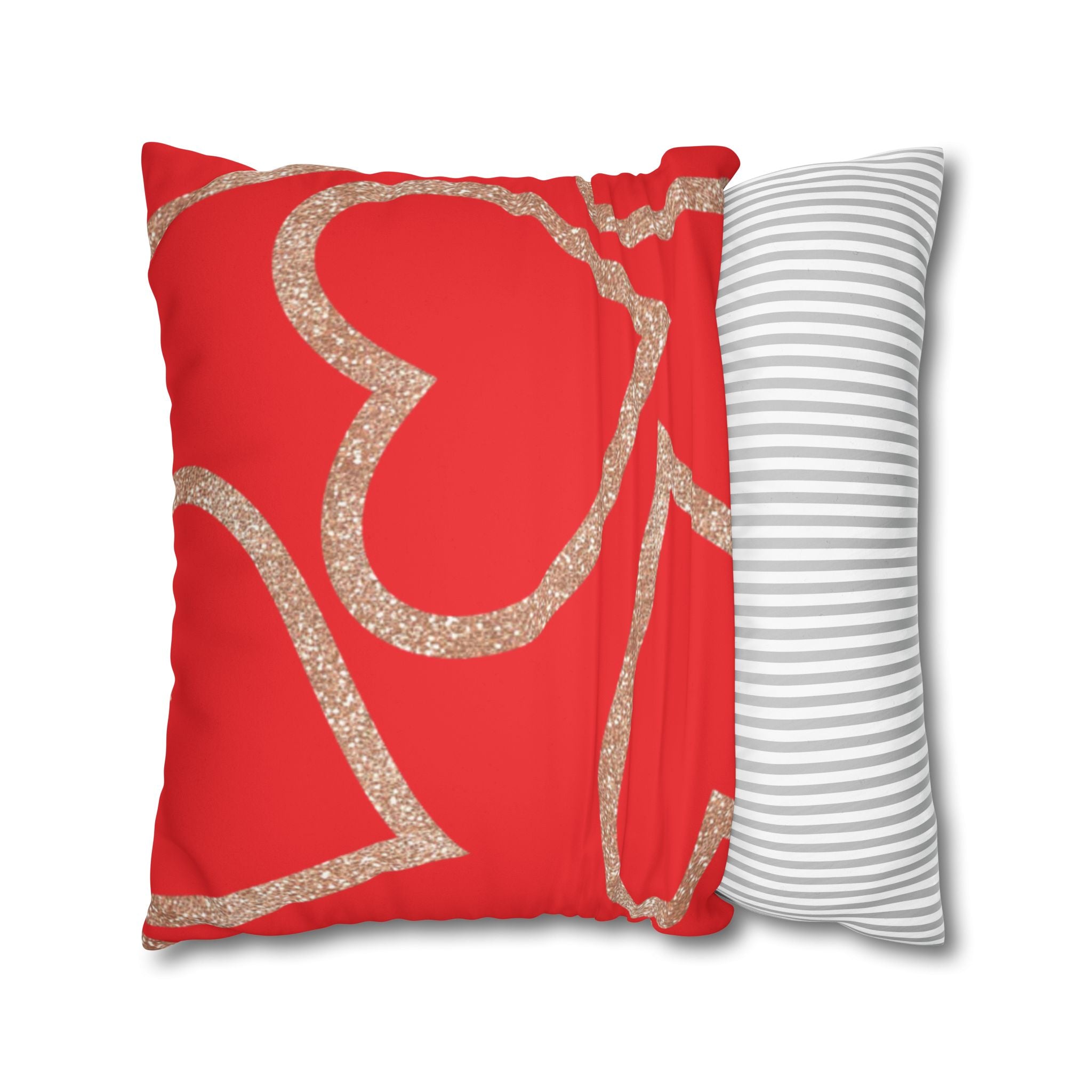 Square Pillowcase - Elegant Red Heart Love - Decorative Pillows Cushion Covers for Couch Chair Bedroom Valentines Decorative, Faux Suede, Home Decor